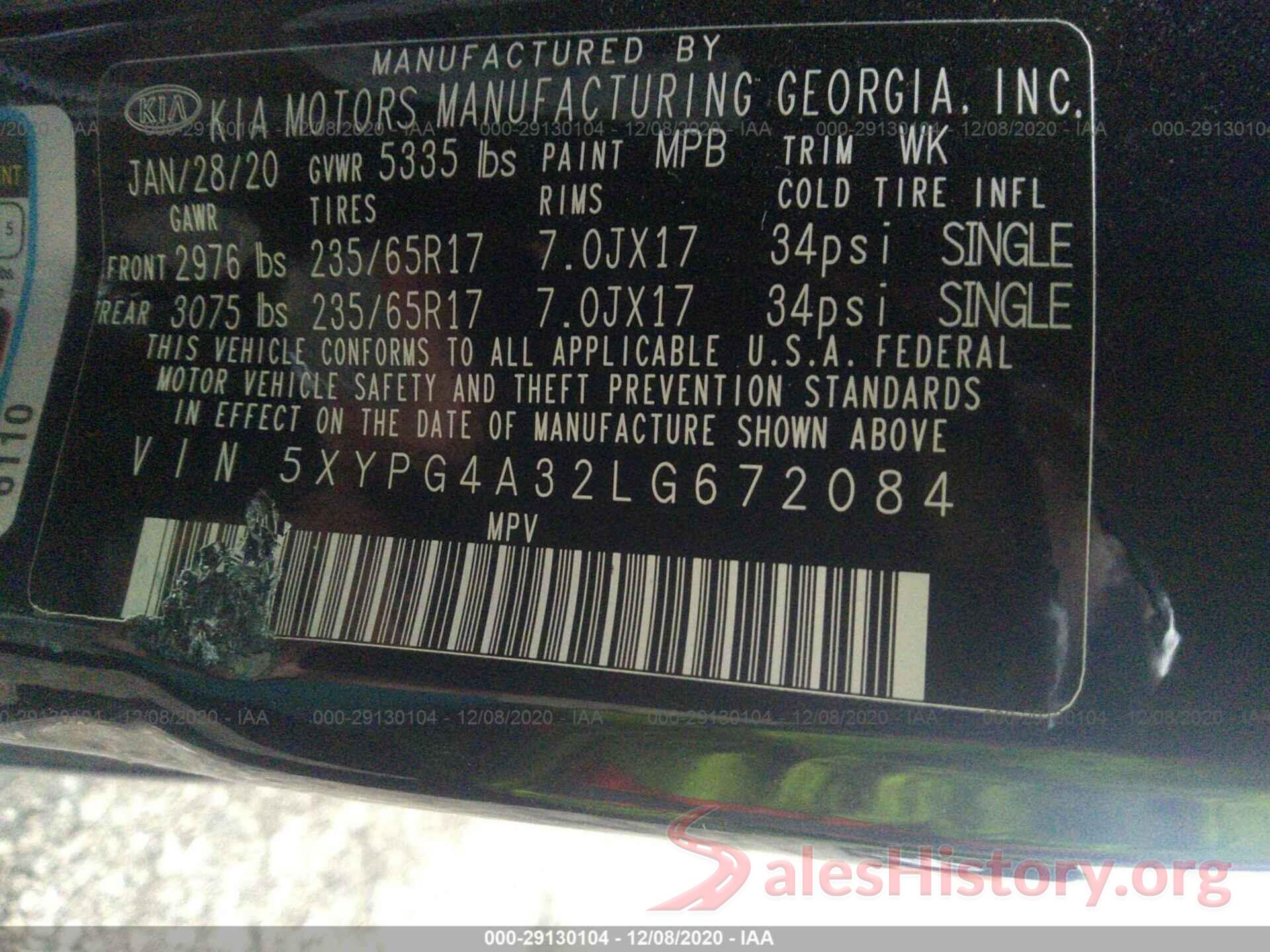 5XYPG4A32LG672084 2020 KIA SORENTO