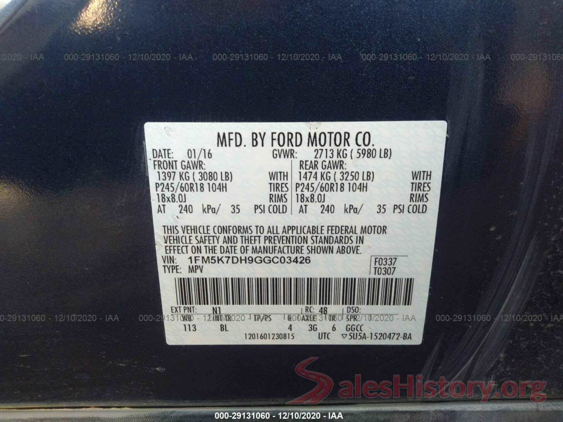 1FM5K7DH9GGC03426 2016 FORD EXPLORER