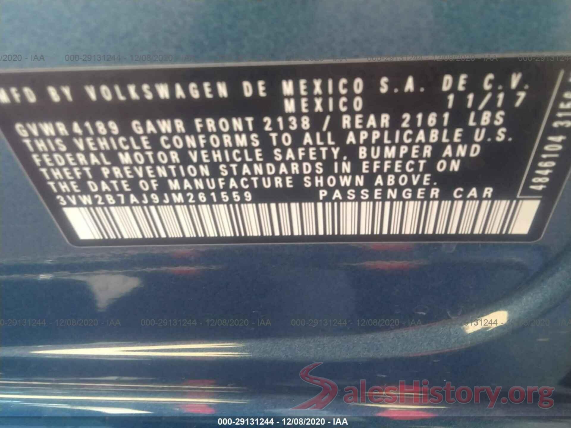 3VW2B7AJ9JM261559 2018 VOLKSWAGEN JETTA