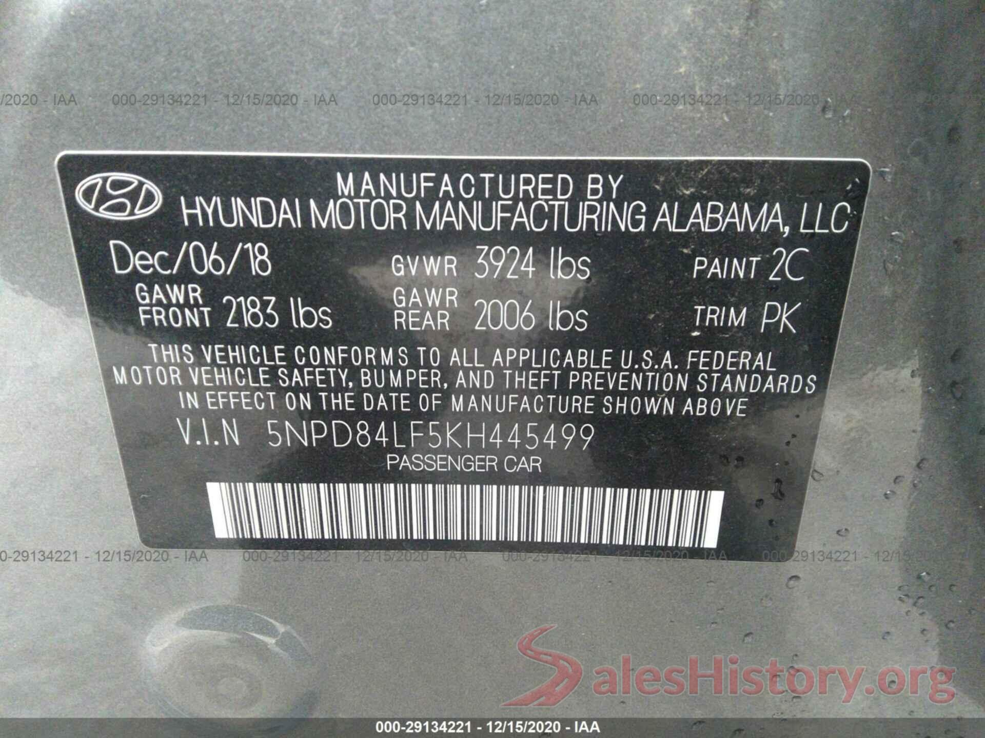 5NPD84LF5KH445499 2019 HYUNDAI ELANTRA