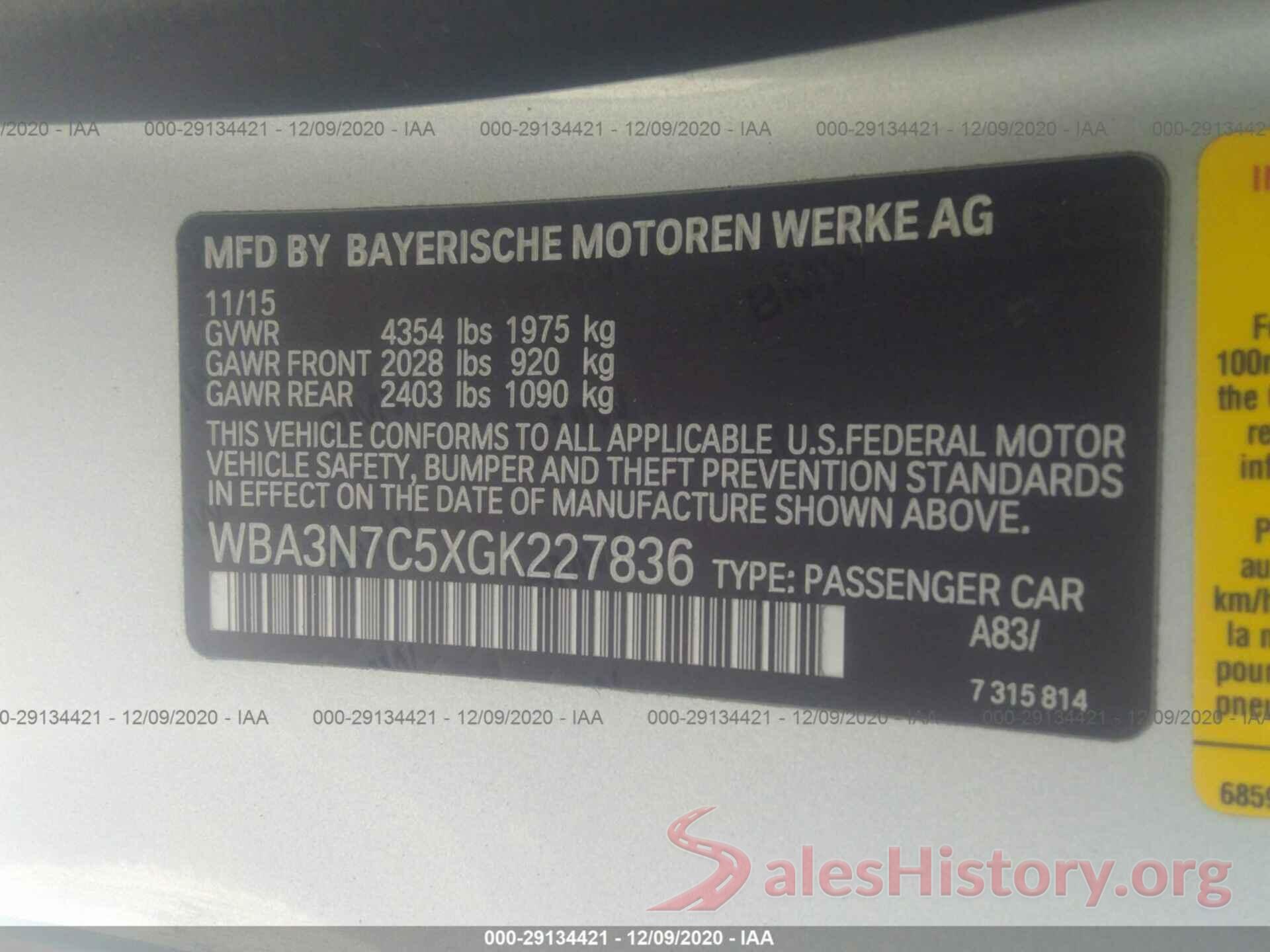 WBA3N7C5XGK227836 2016 BMW 4 SERIES