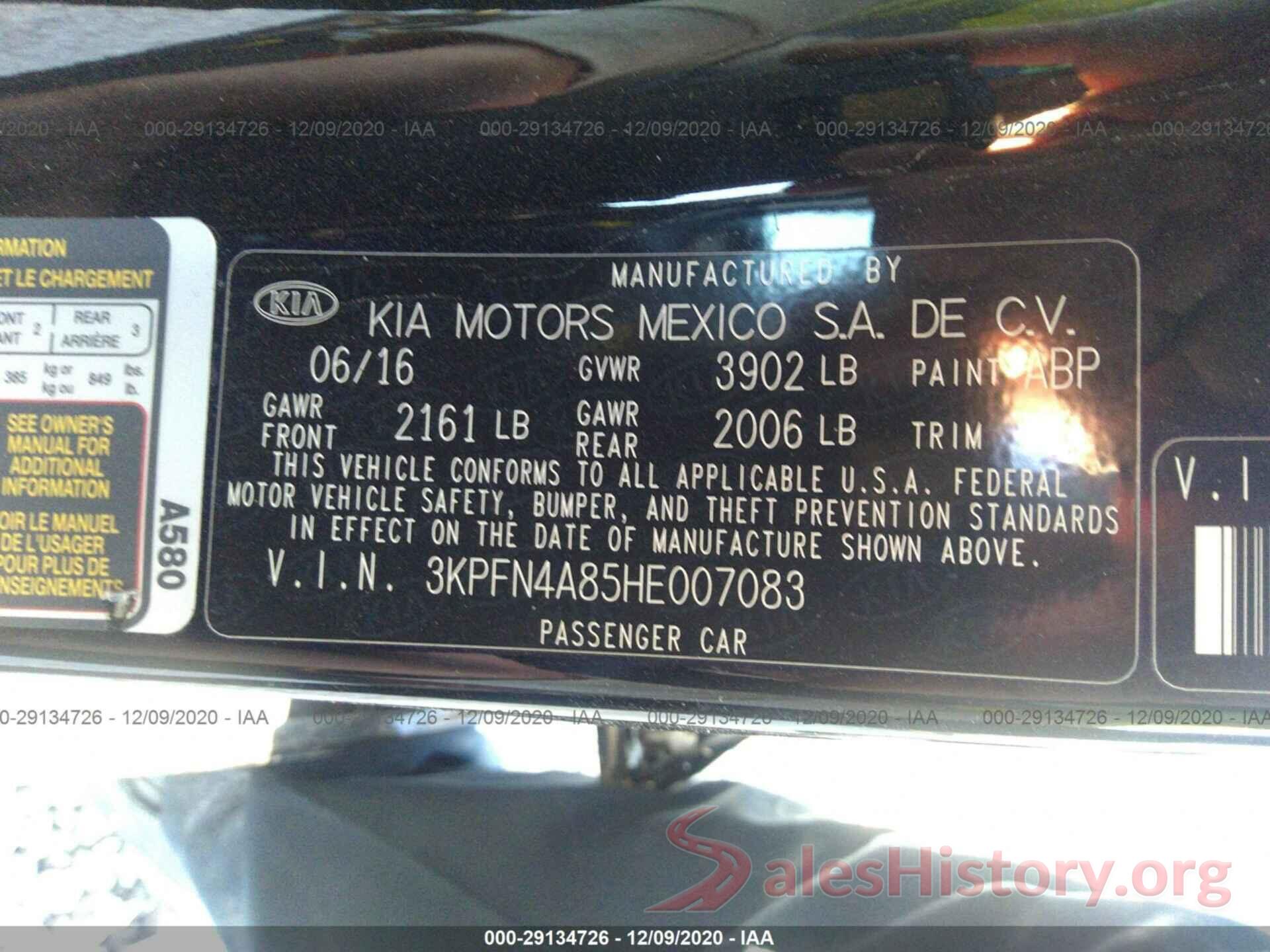 3KPFN4A85HE007083 2017 KIA FORTE