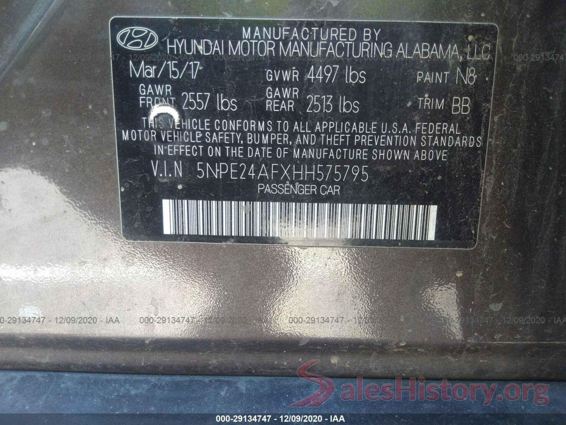 5NPE24AFXHH575795 2017 HYUNDAI SONATA