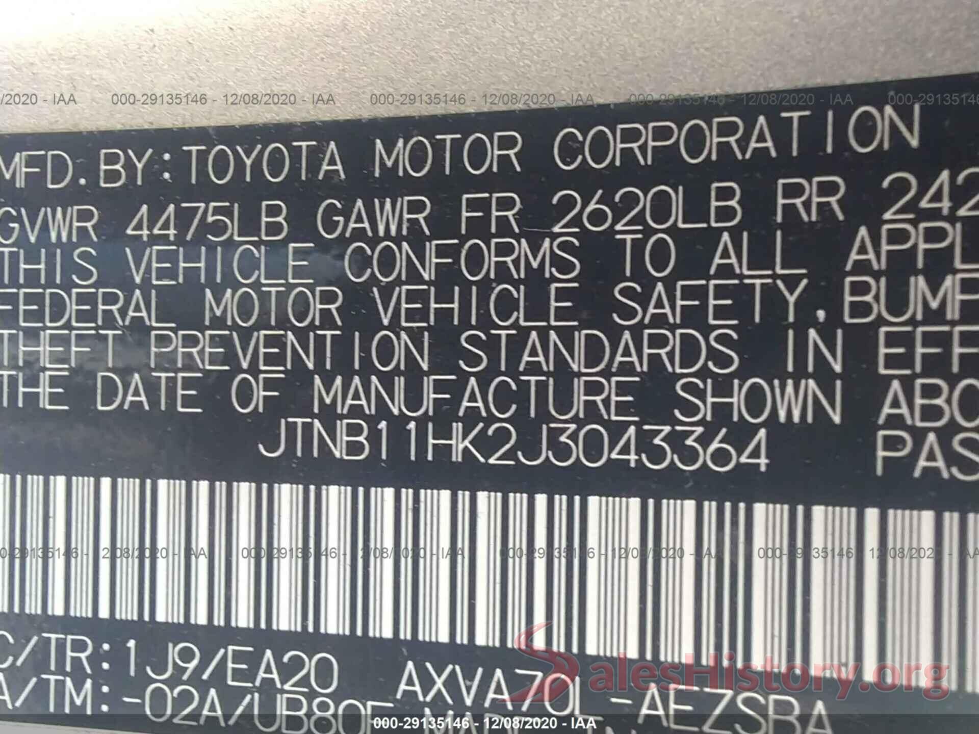 JTNB11HK2J3043364 2018 TOYOTA CAMRY