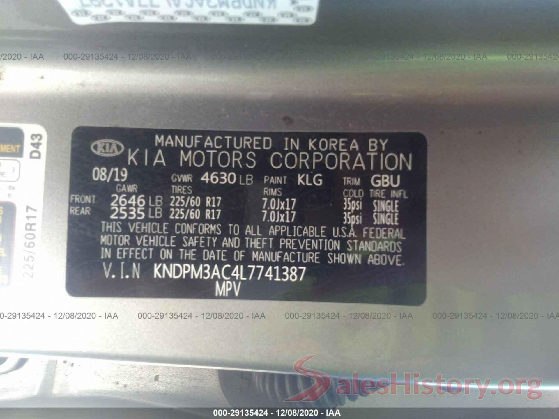 KNDPM3AC4L7741387 2020 KIA SPORTAGE