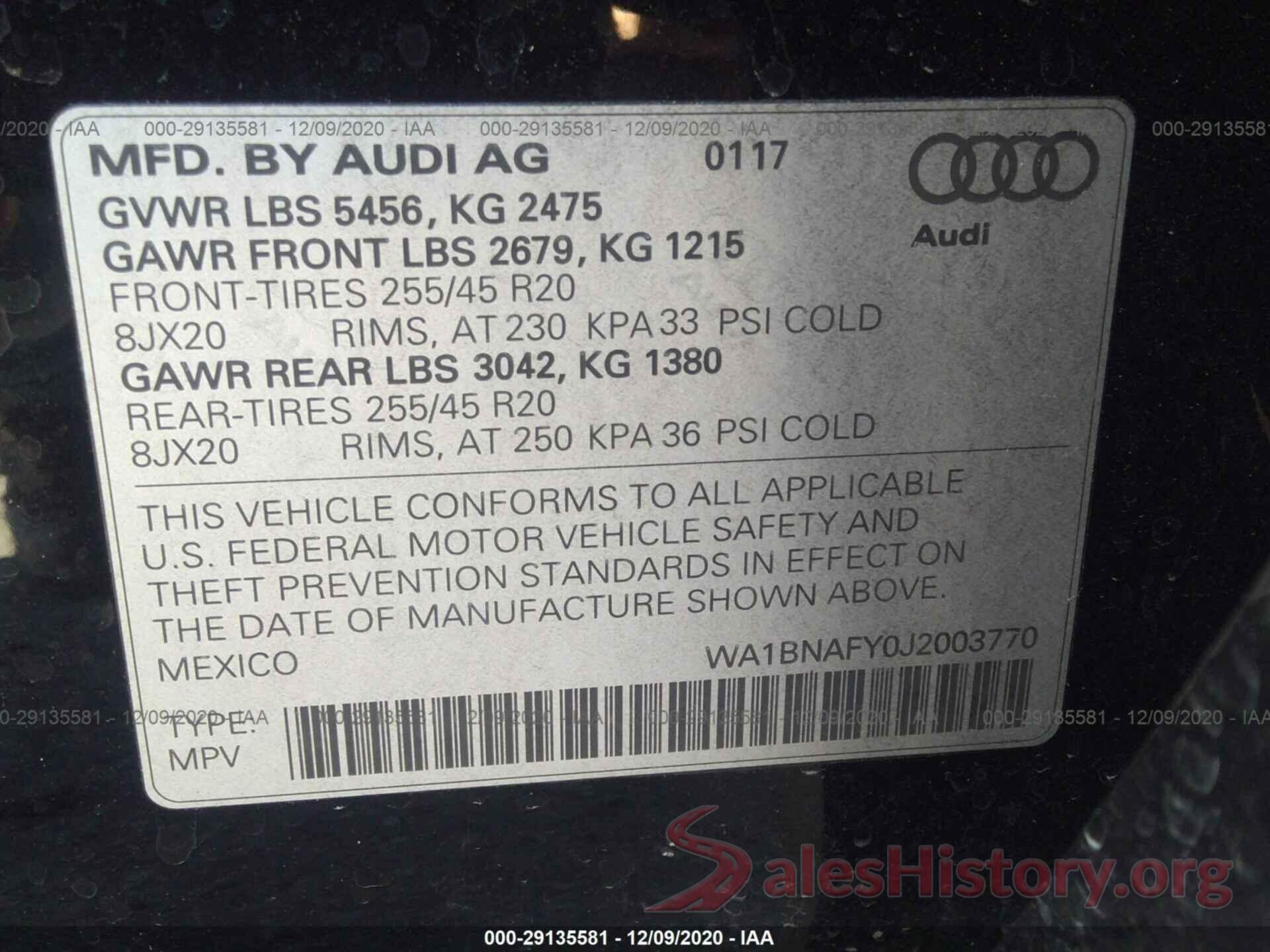 WA1BNAFY0J2003770 2018 AUDI Q5