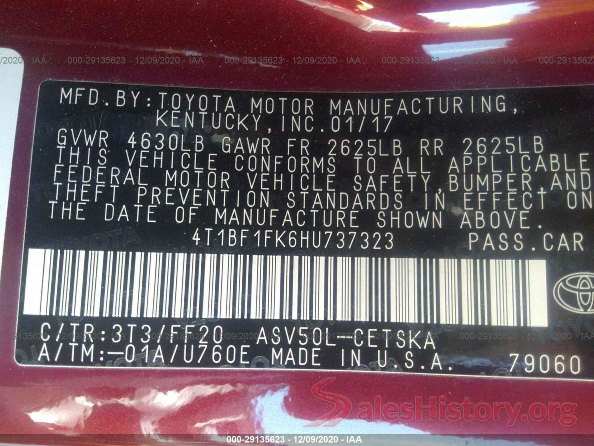 4T1BF1FK6HU737323 2017 TOYOTA CAMRY