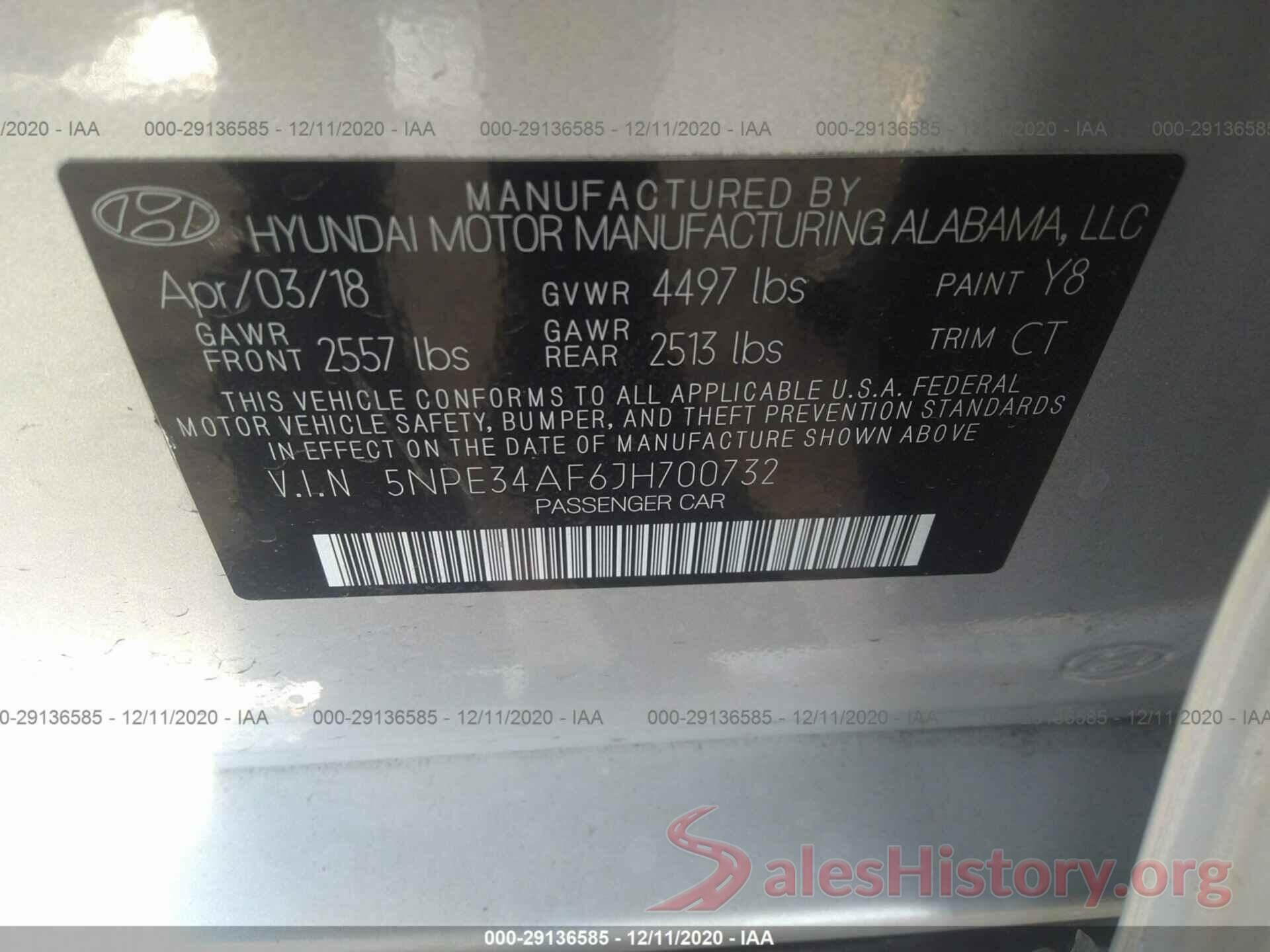 5NPE34AF6JH700732 2018 HYUNDAI SONATA