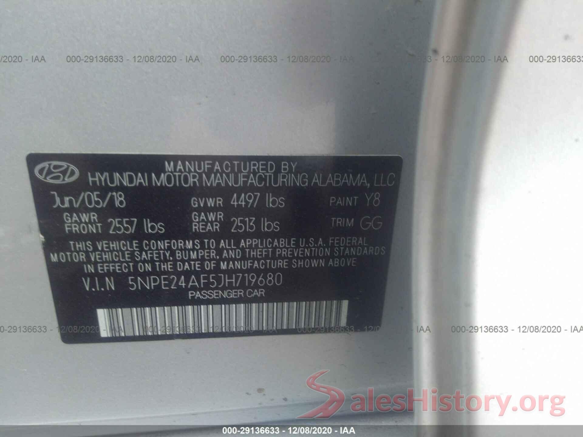 5NPE24AF5JH719680 2018 HYUNDAI SONATA