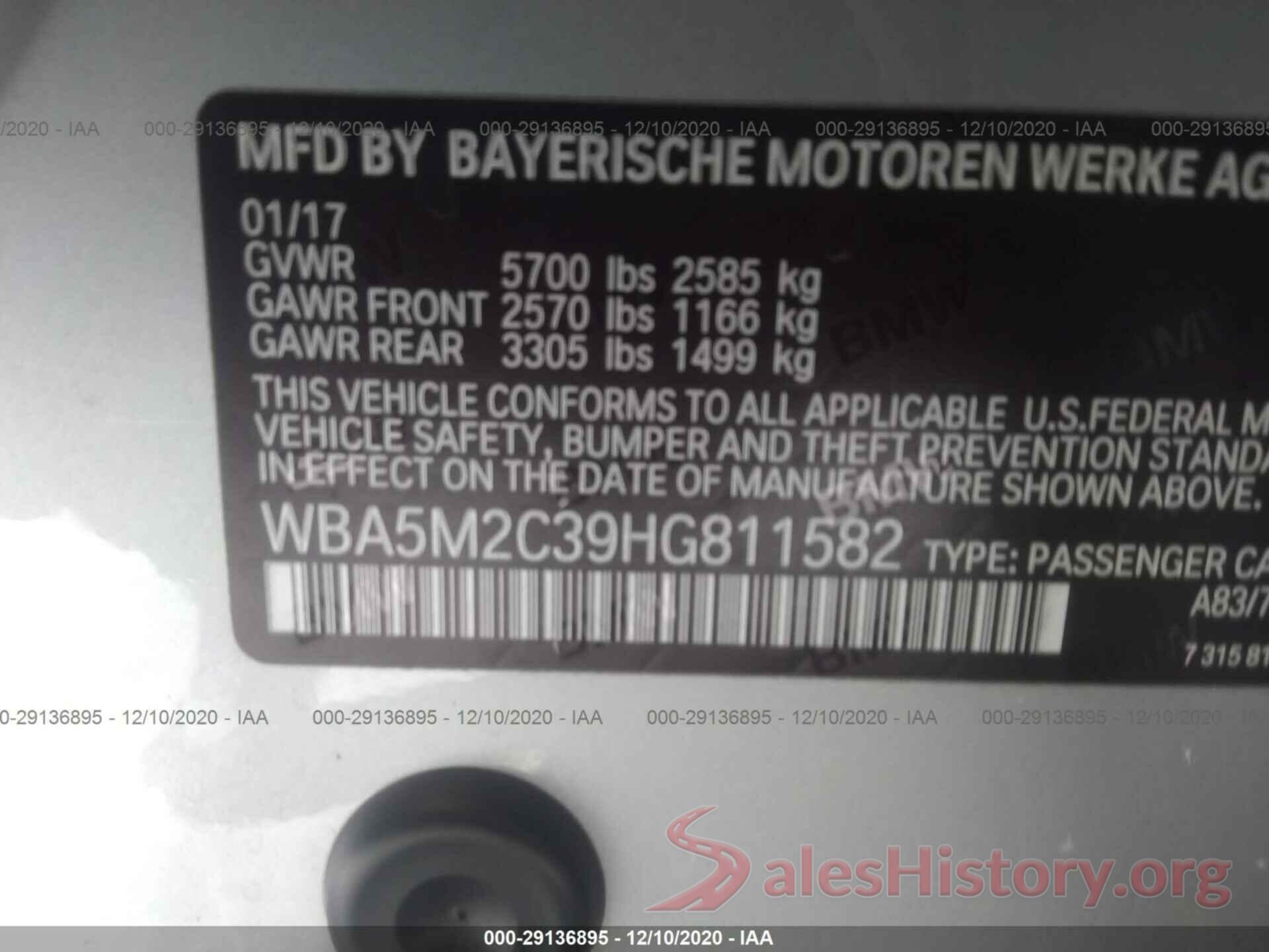 WBA5M2C39HG811582 2017 BMW 5 SERIES