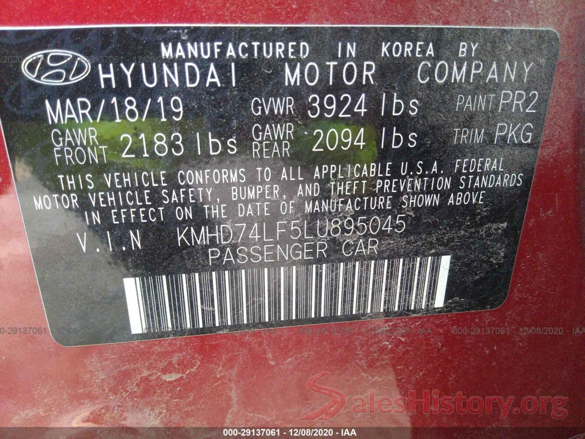 KMHD74LF5LU895045 2020 HYUNDAI ELANTRA