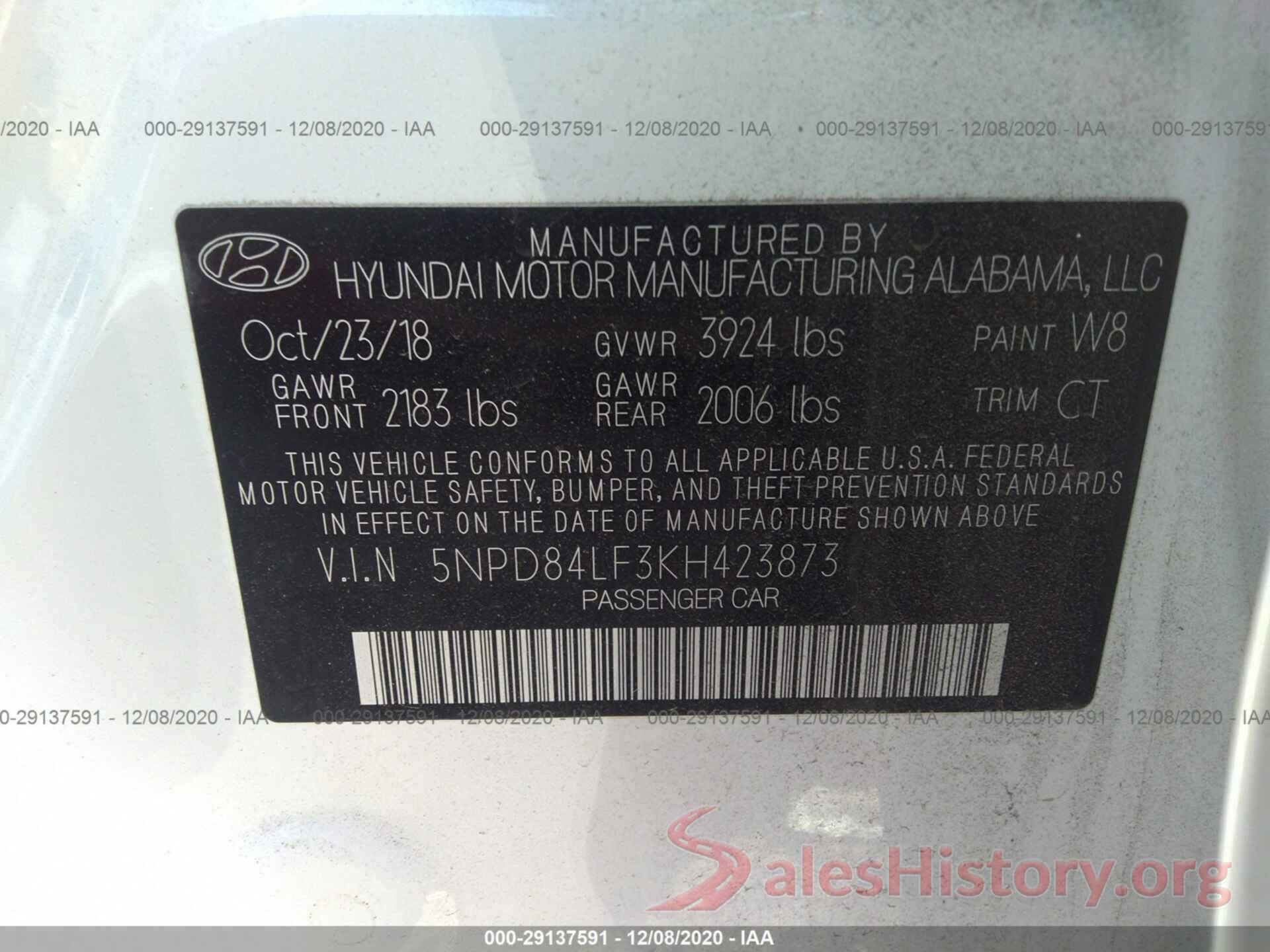 5NPD84LF3KH423873 2019 HYUNDAI ELANTRA