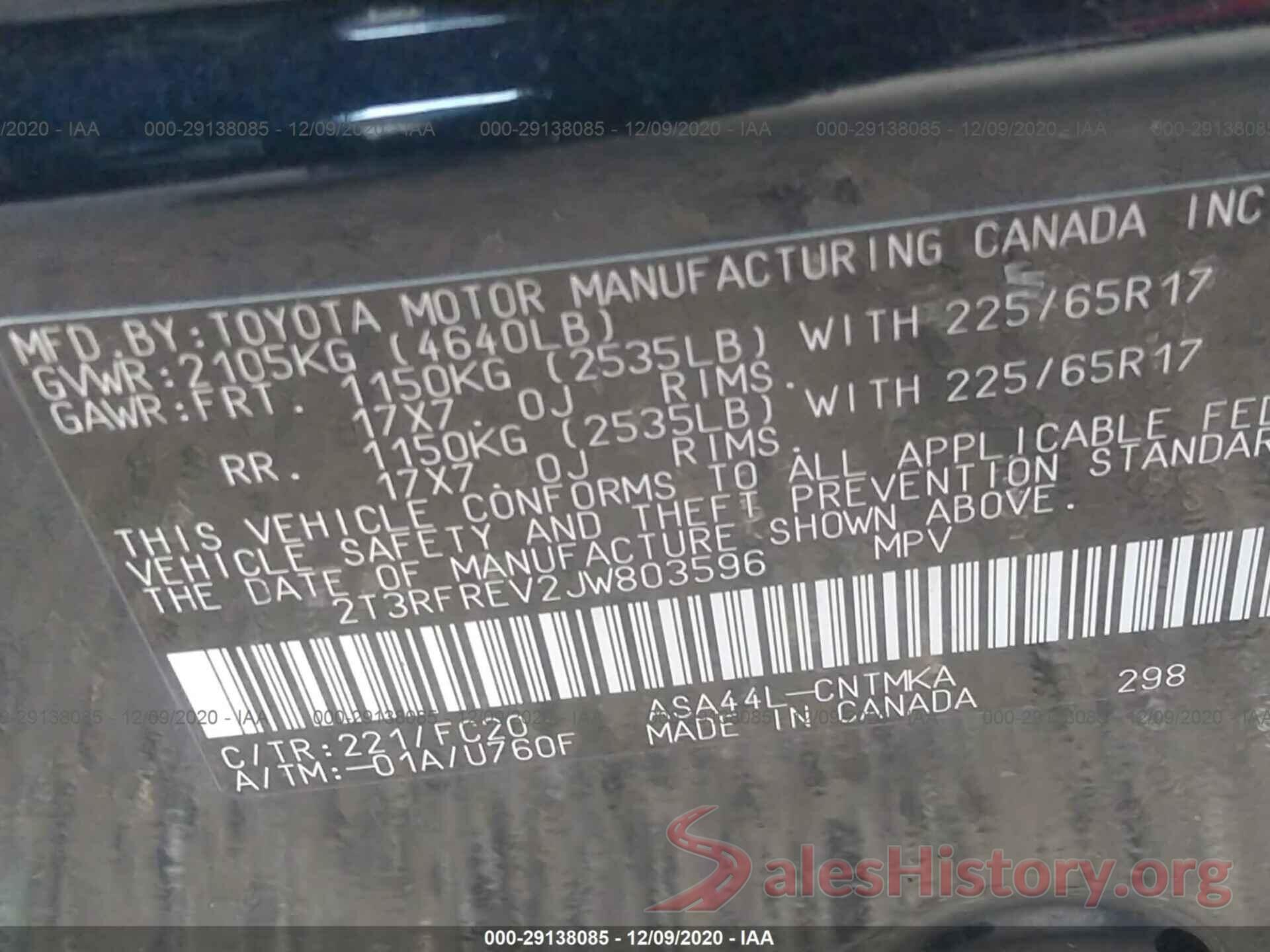 2T3RFREV2JW803596 2018 TOYOTA RAV4