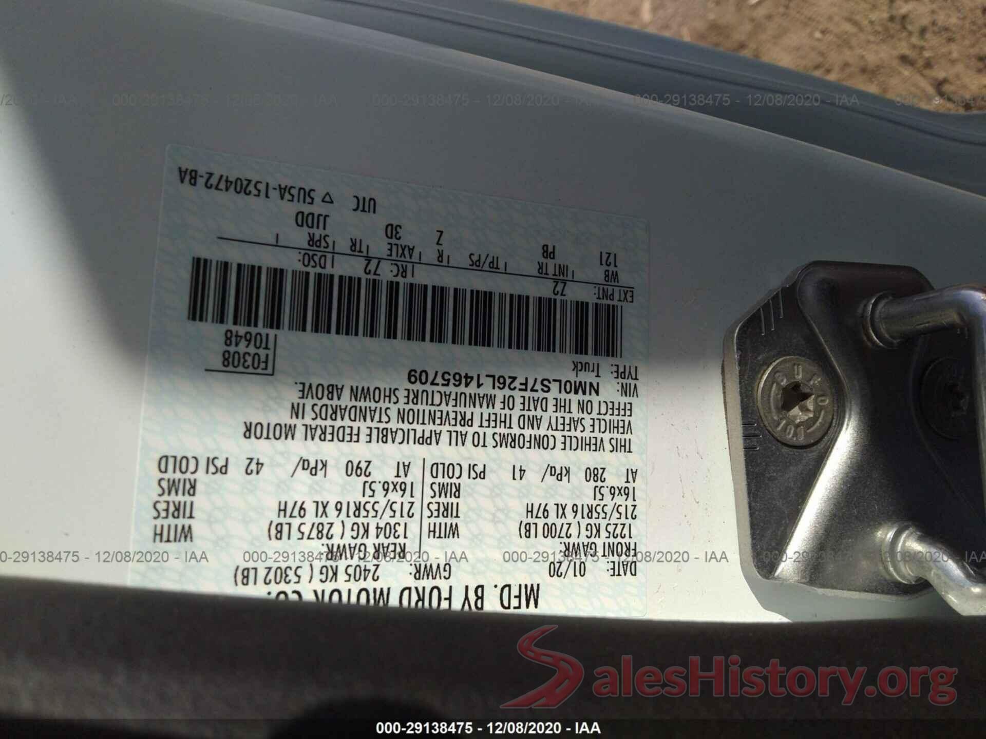 NM0LS7F26L1465709 2020 FORD TRANSIT CONNECT VAN