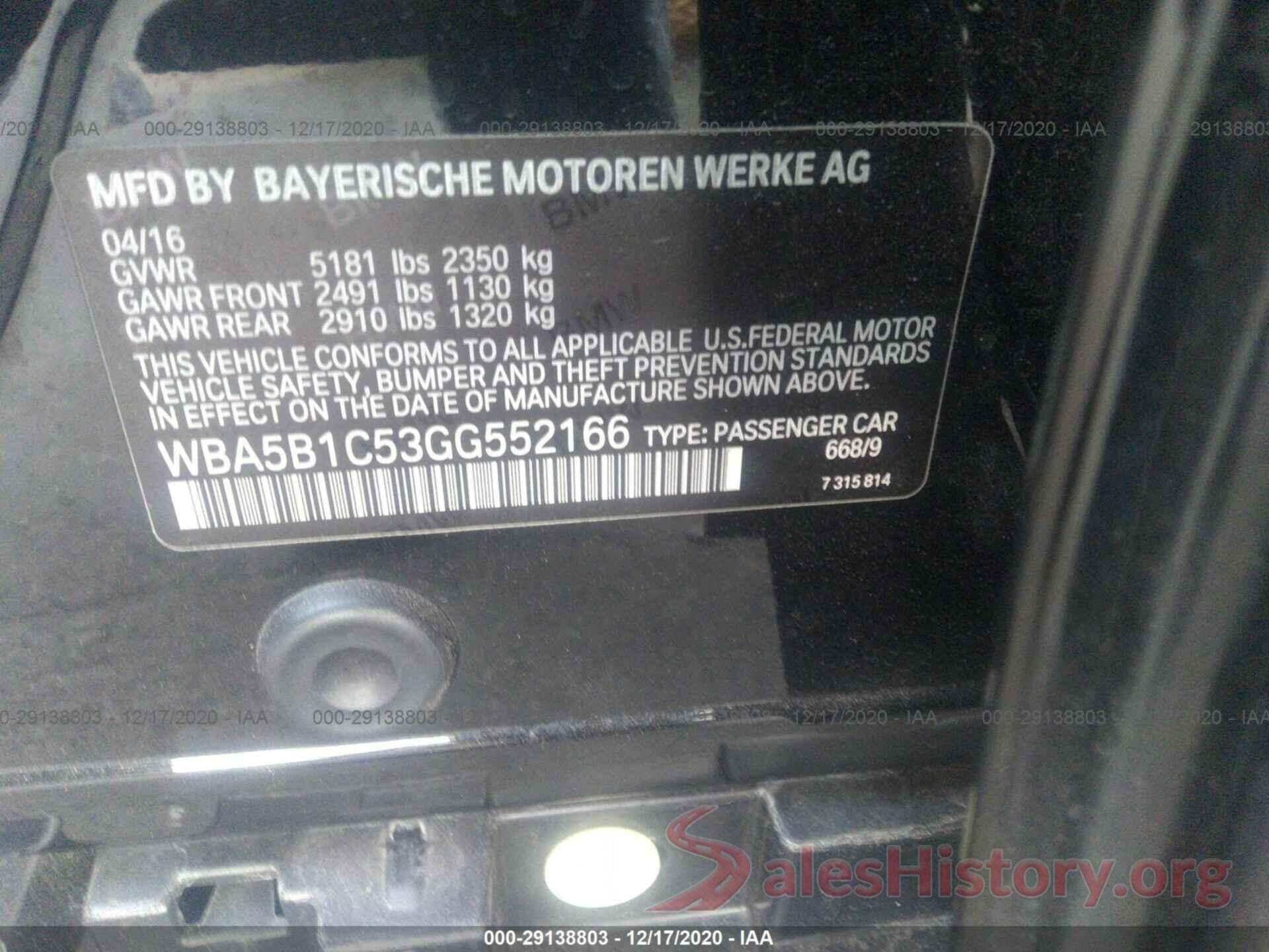 WBA5B1C53GG552166 2016 BMW 5 SERIES