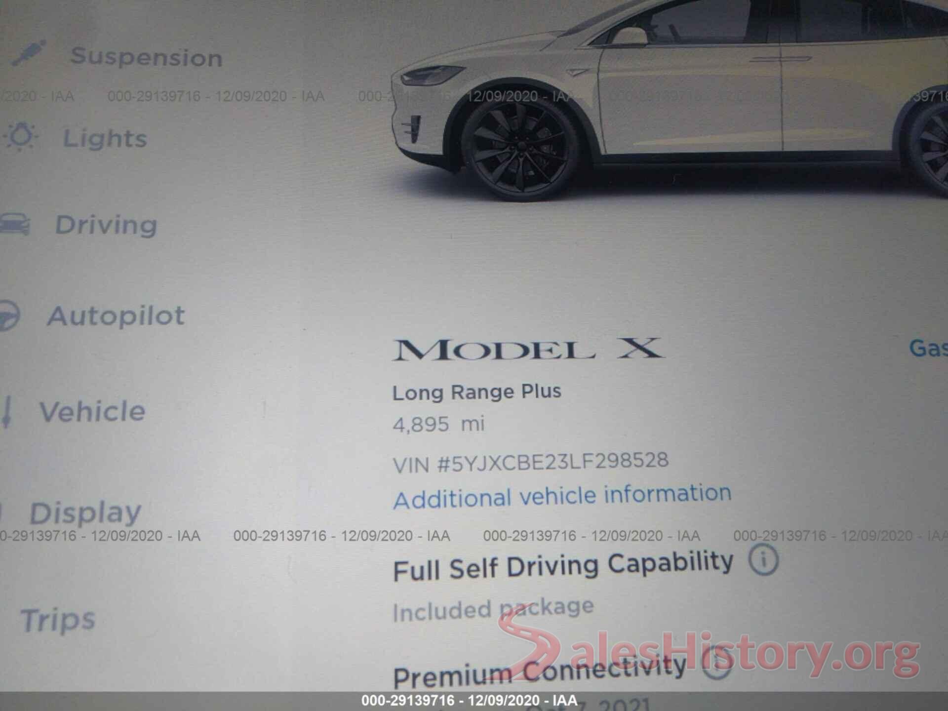 5YJXCBE23LF298528 2020 TESLA MODEL X