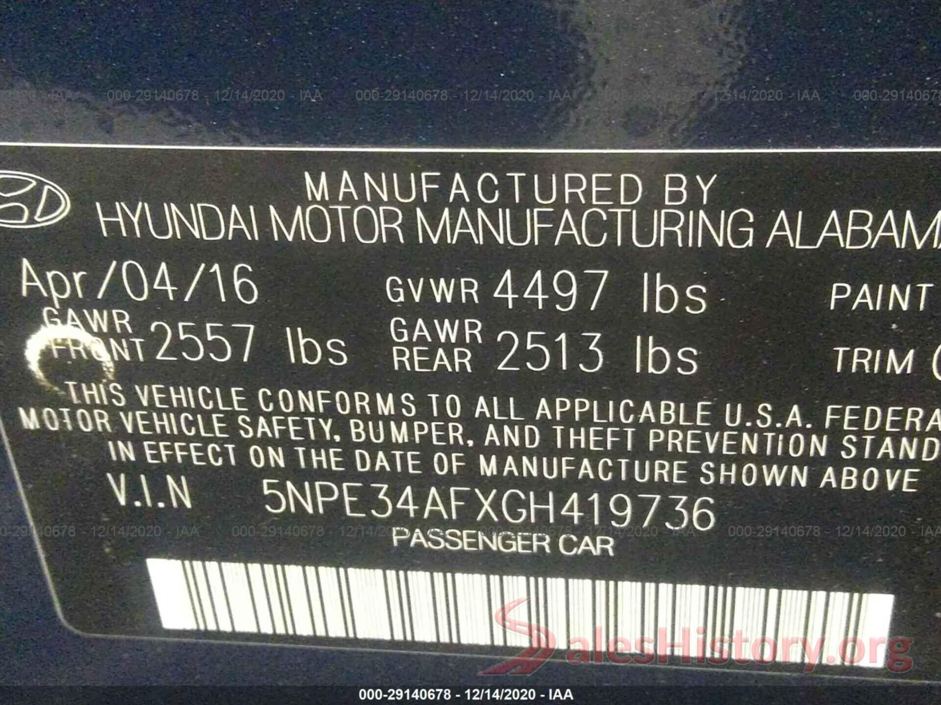 5NPE34AFXGH419736 2016 HYUNDAI SONATA