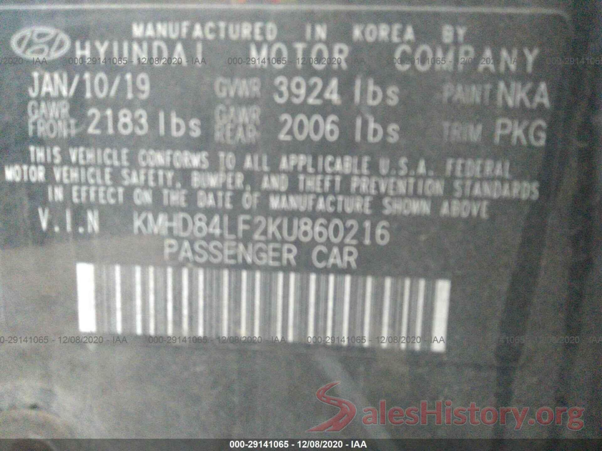 KMHD84LF2KU860216 2019 HYUNDAI ELANTRA