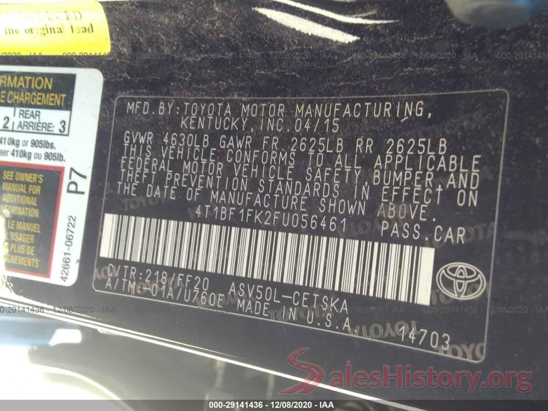 4T1BF1FK2FU056461 2015 TOYOTA CAMRY