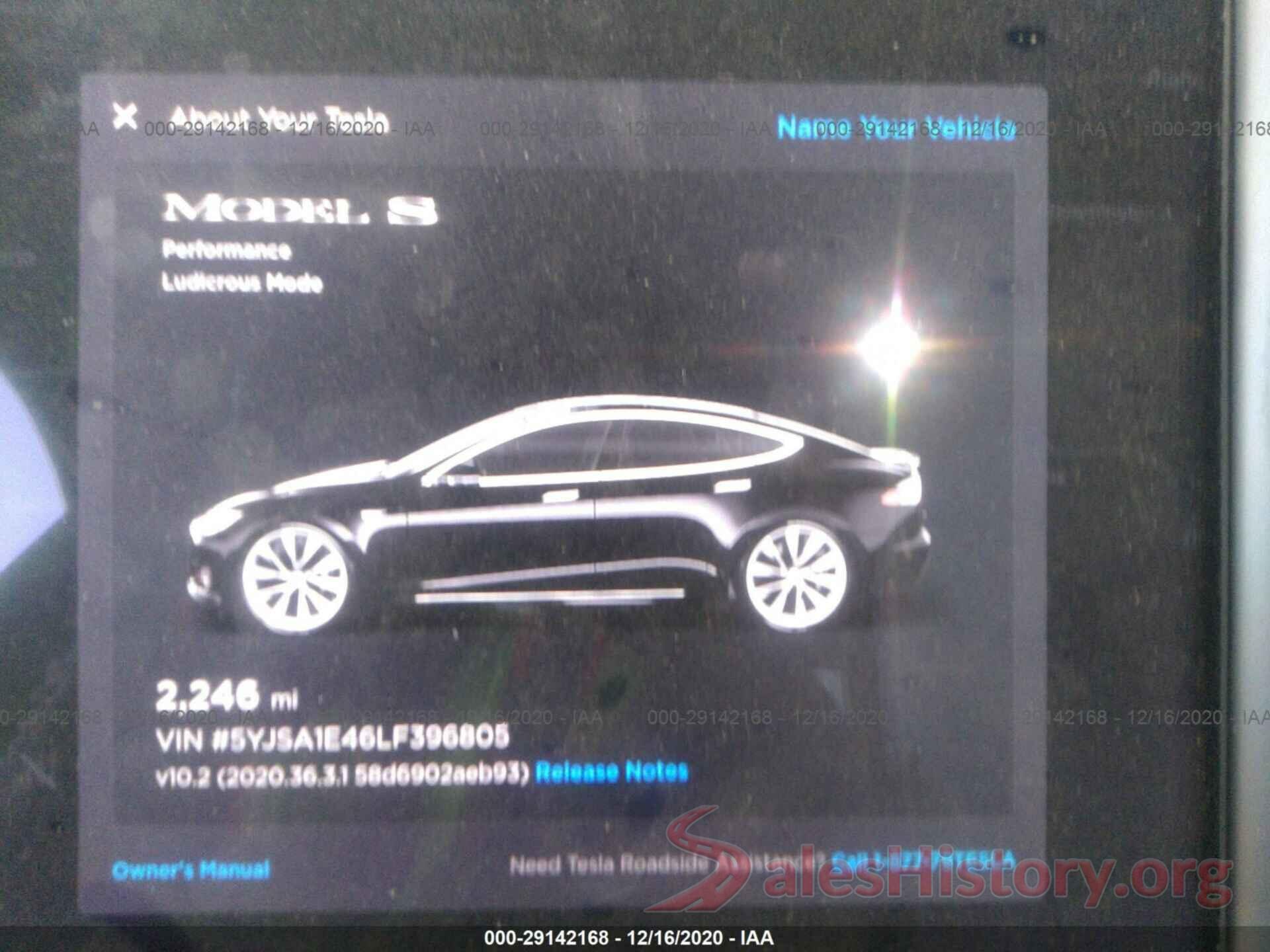 5YJSA1E46LF396805 2020 TESLA MODEL S