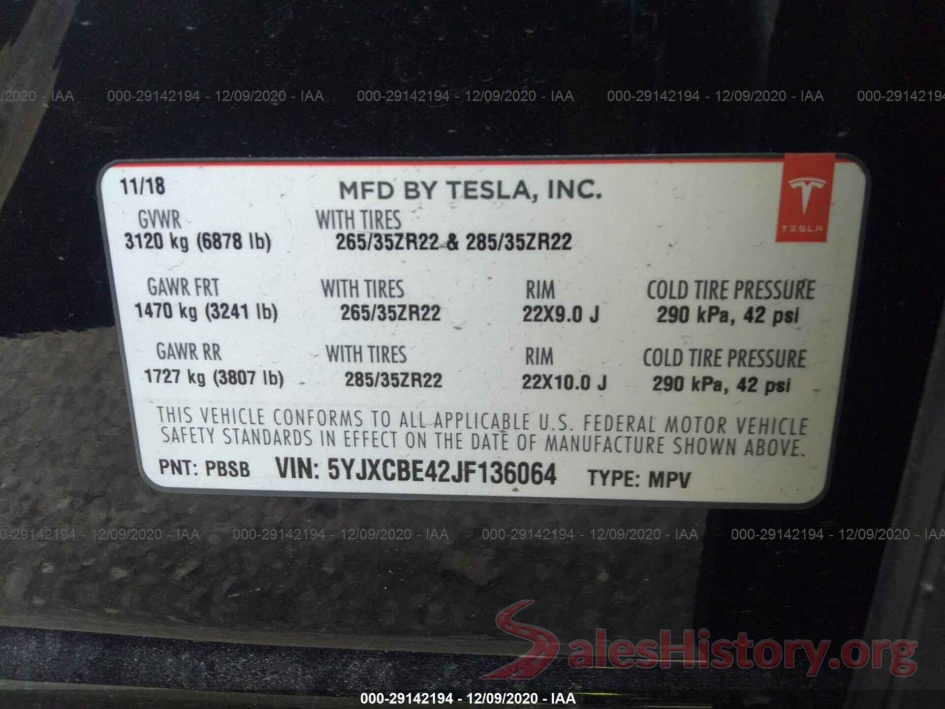 5YJXCBE42JF136064 2018 TESLA MODEL X