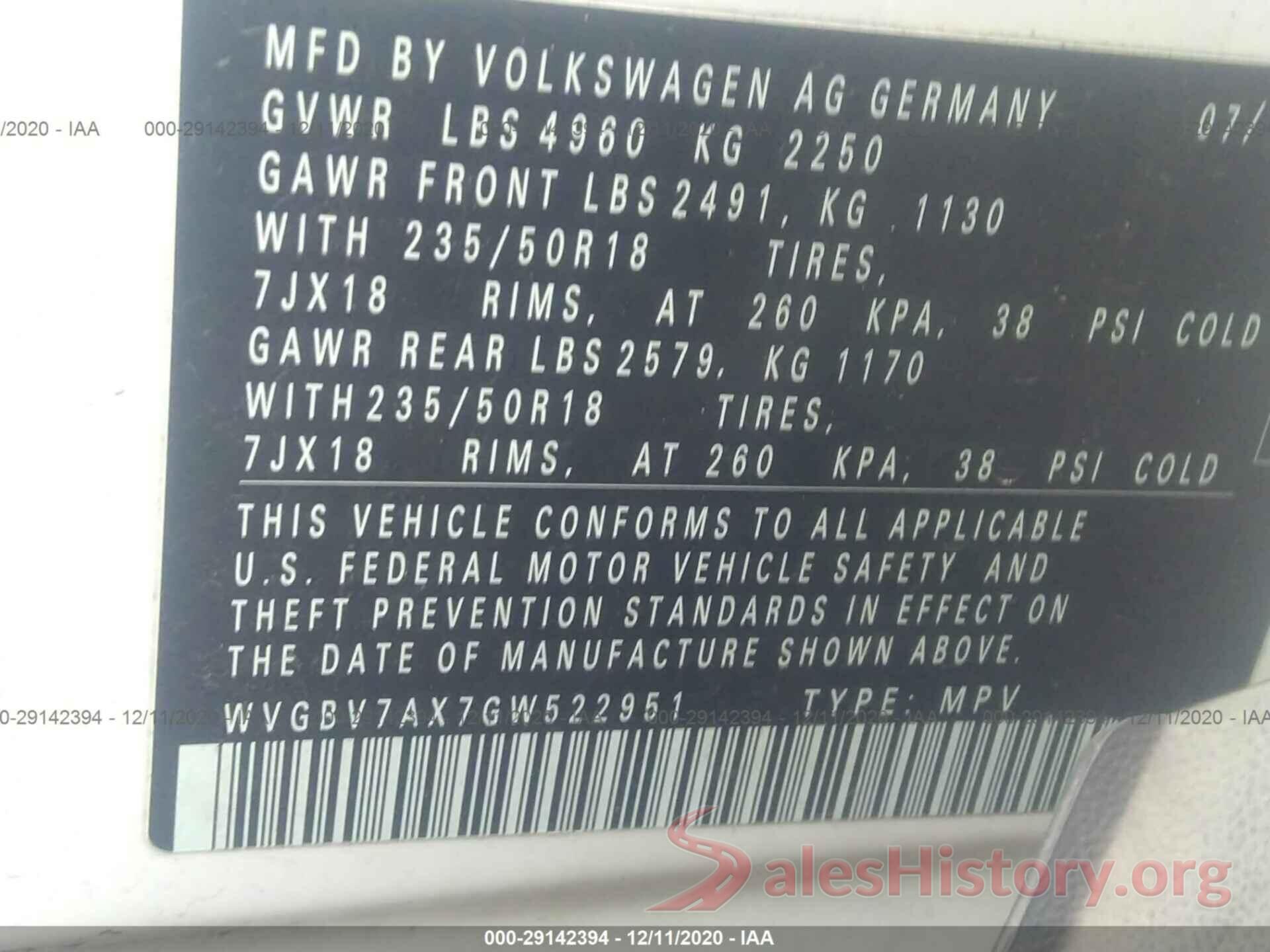 WVGBV7AX7GW522951 2016 VOLKSWAGEN TIGUAN