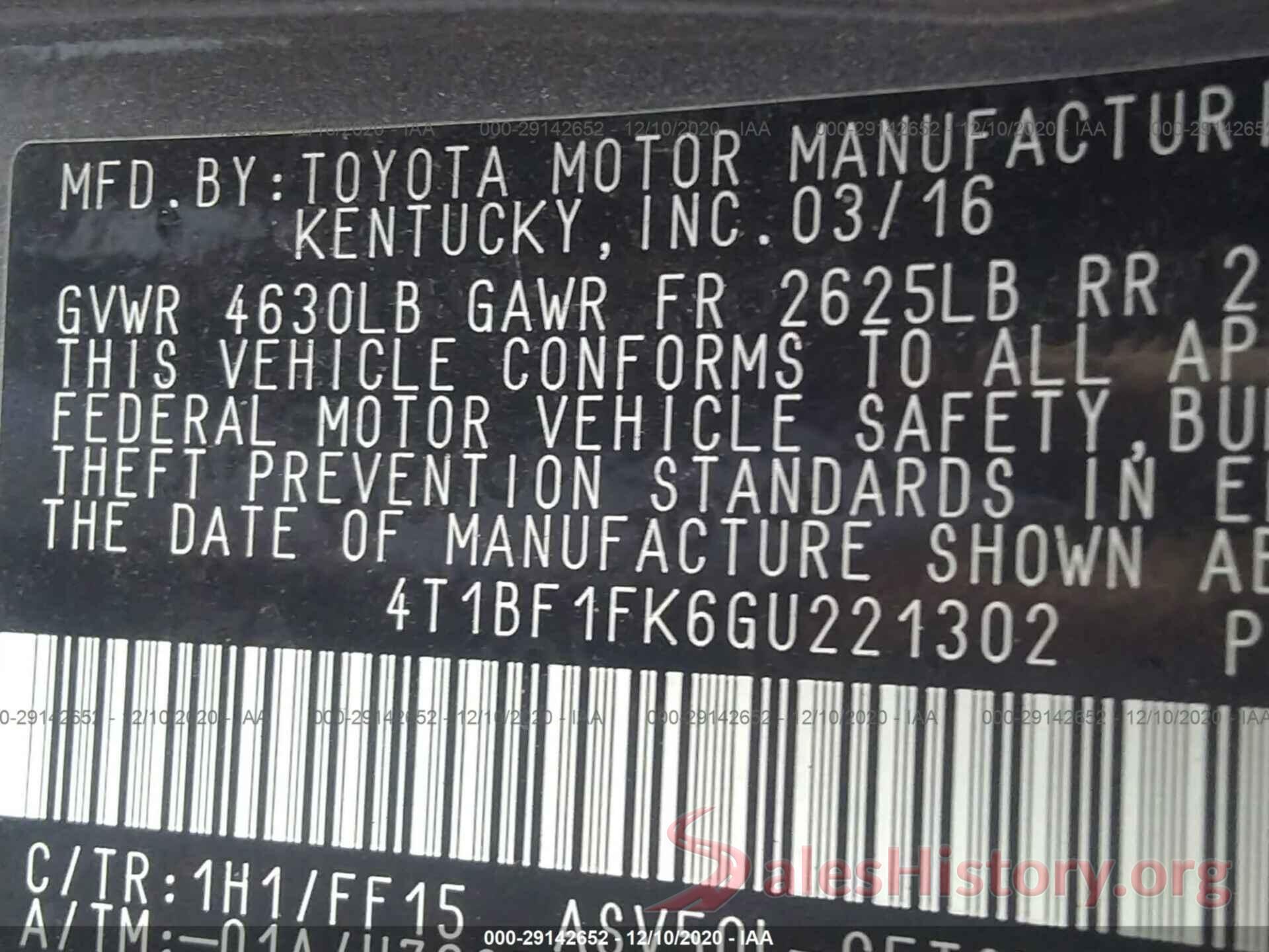 4T1BF1FK6GU221302 2016 TOYOTA CAMRY