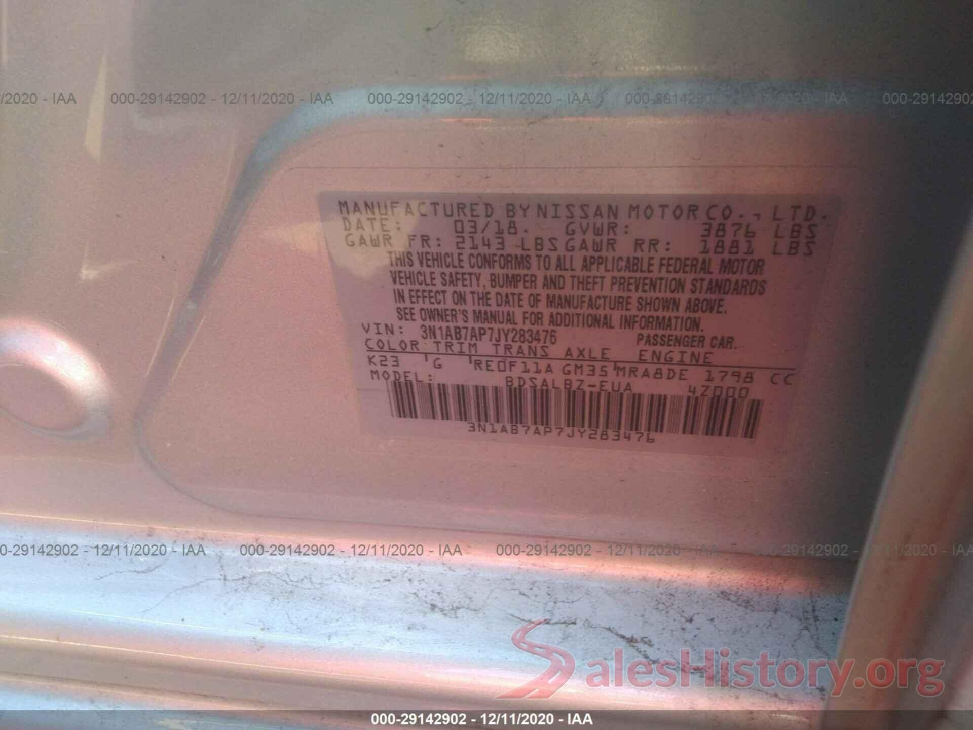 3N1AB7AP7JY283476 2018 NISSAN SENTRA