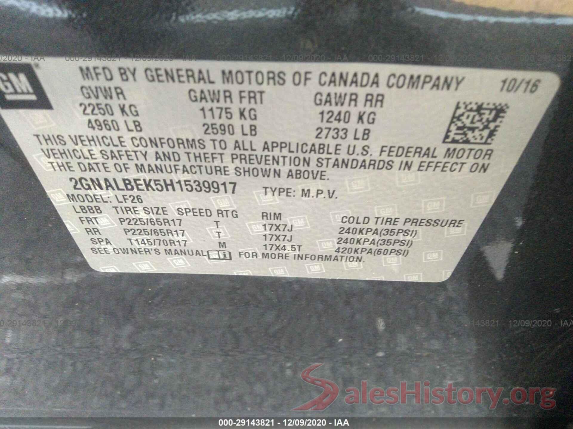 2GNALBEK5H1539917 2017 CHEVROLET EQUINOX