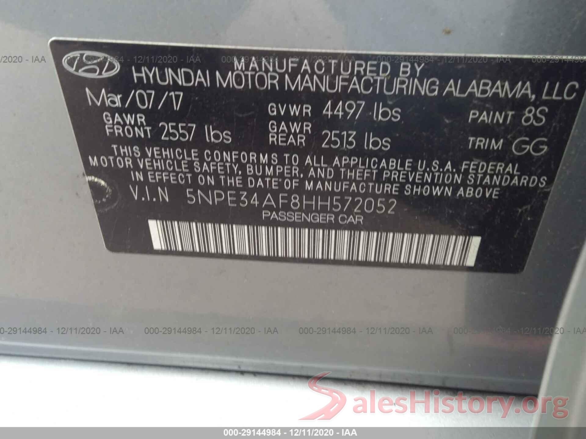 5NPE34AF8HH572052 2017 HYUNDAI SONATA