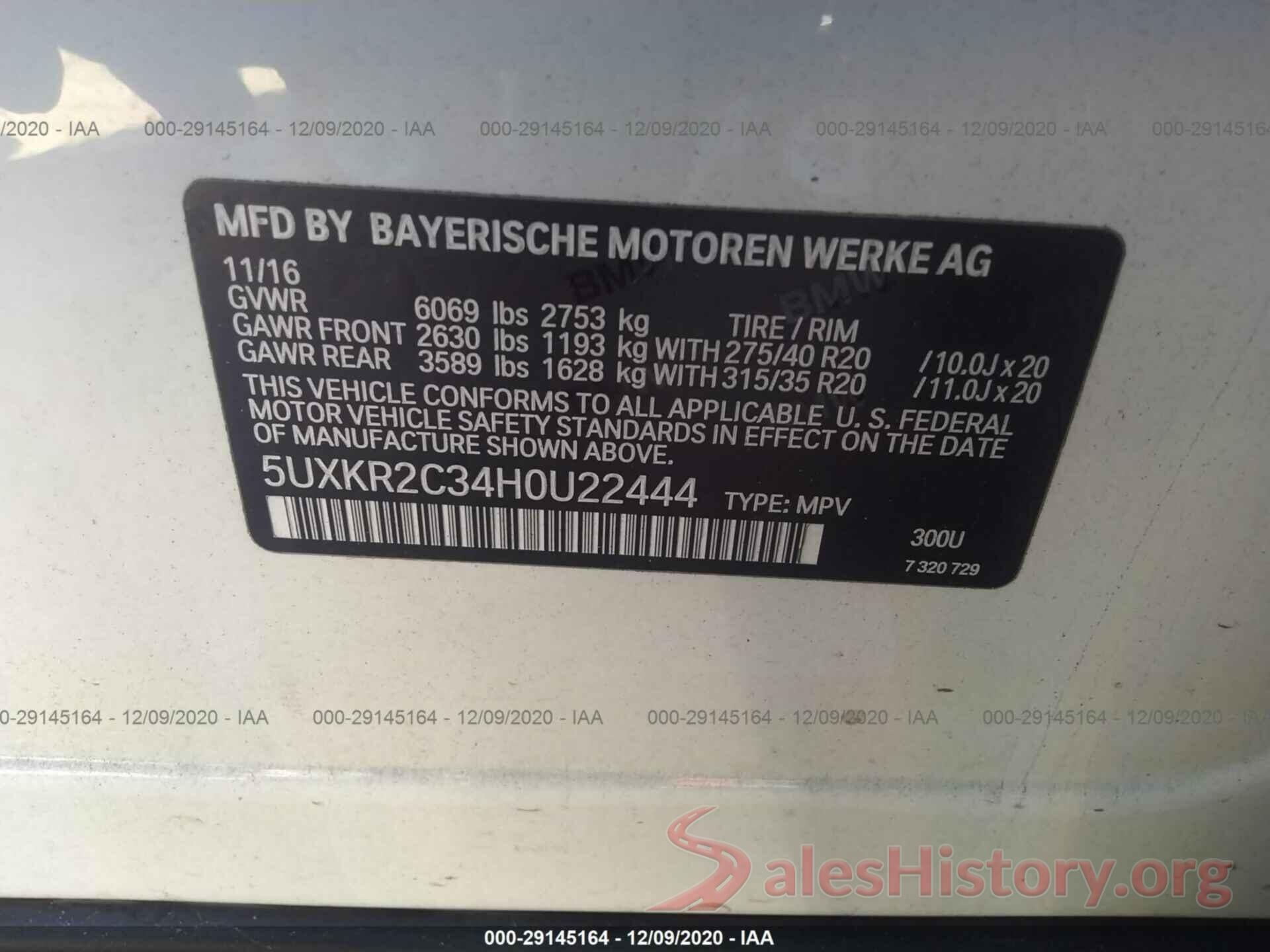 5UXKR2C34H0U22444 2017 BMW X5