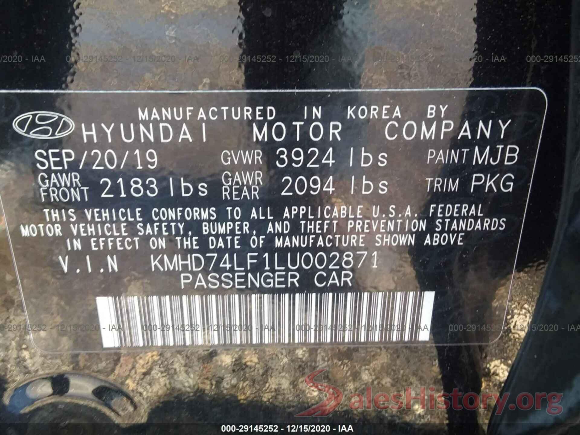 KMHD74LF1LU002871 2020 HYUNDAI ELANTRA