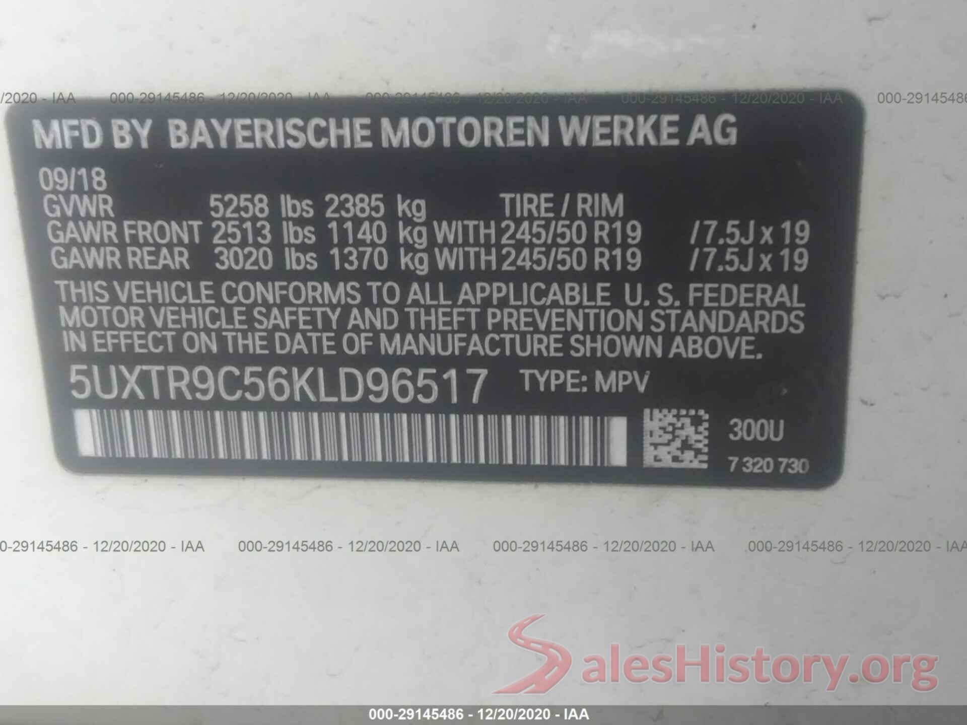 5UXTR9C56KLD96517 2019 BMW X3