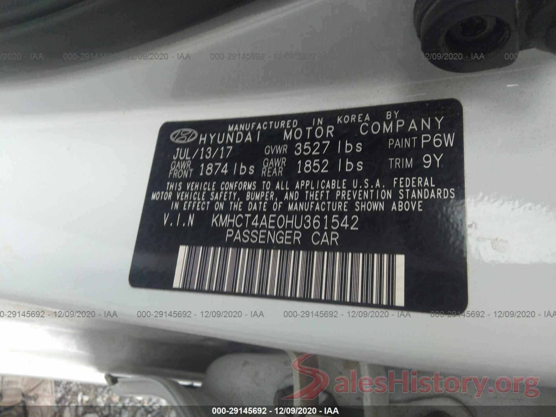 KMHCT4AE0HU361542 2017 HYUNDAI ACCENT