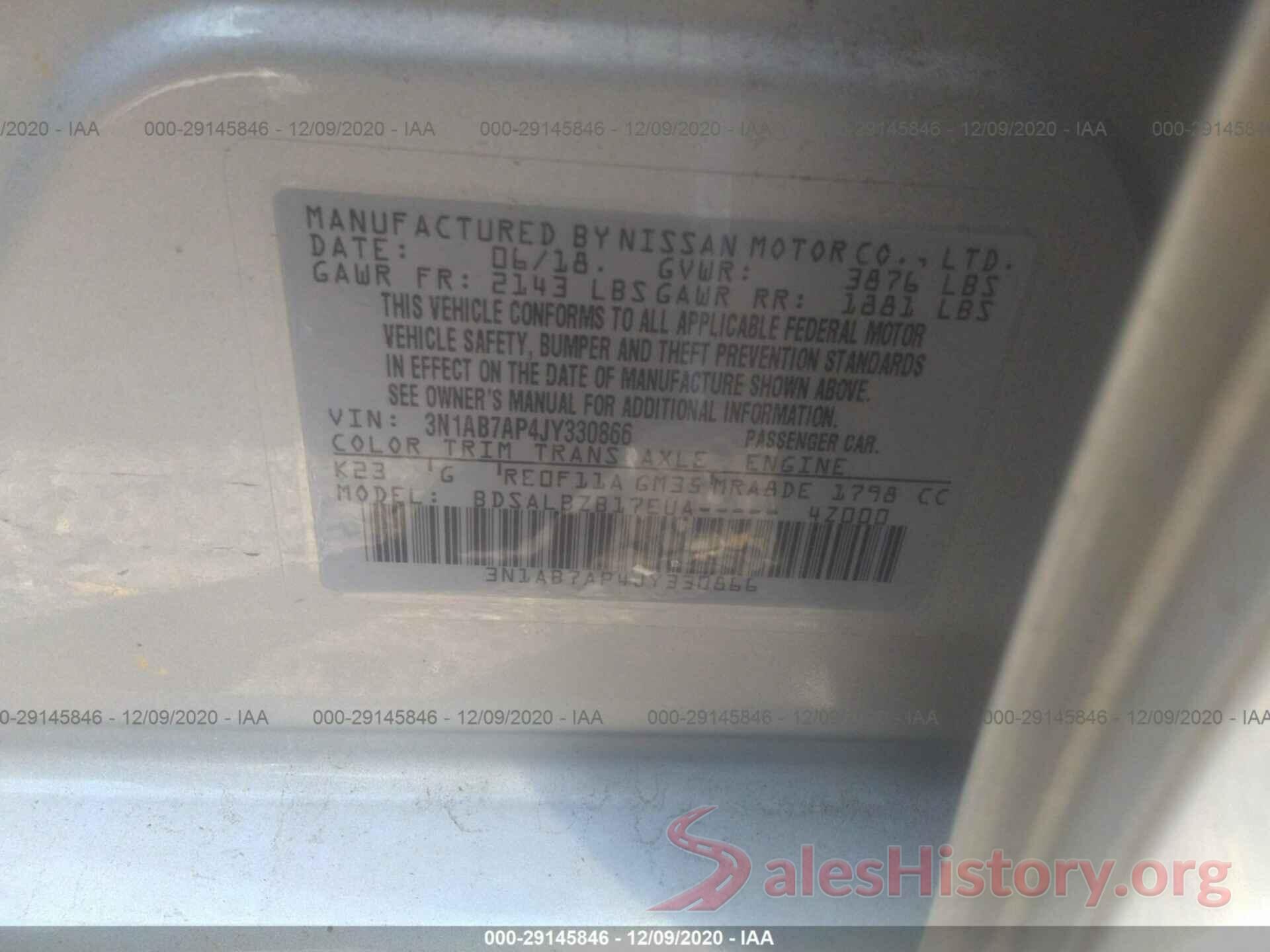 3N1AB7AP4JY330866 2018 NISSAN SENTRA