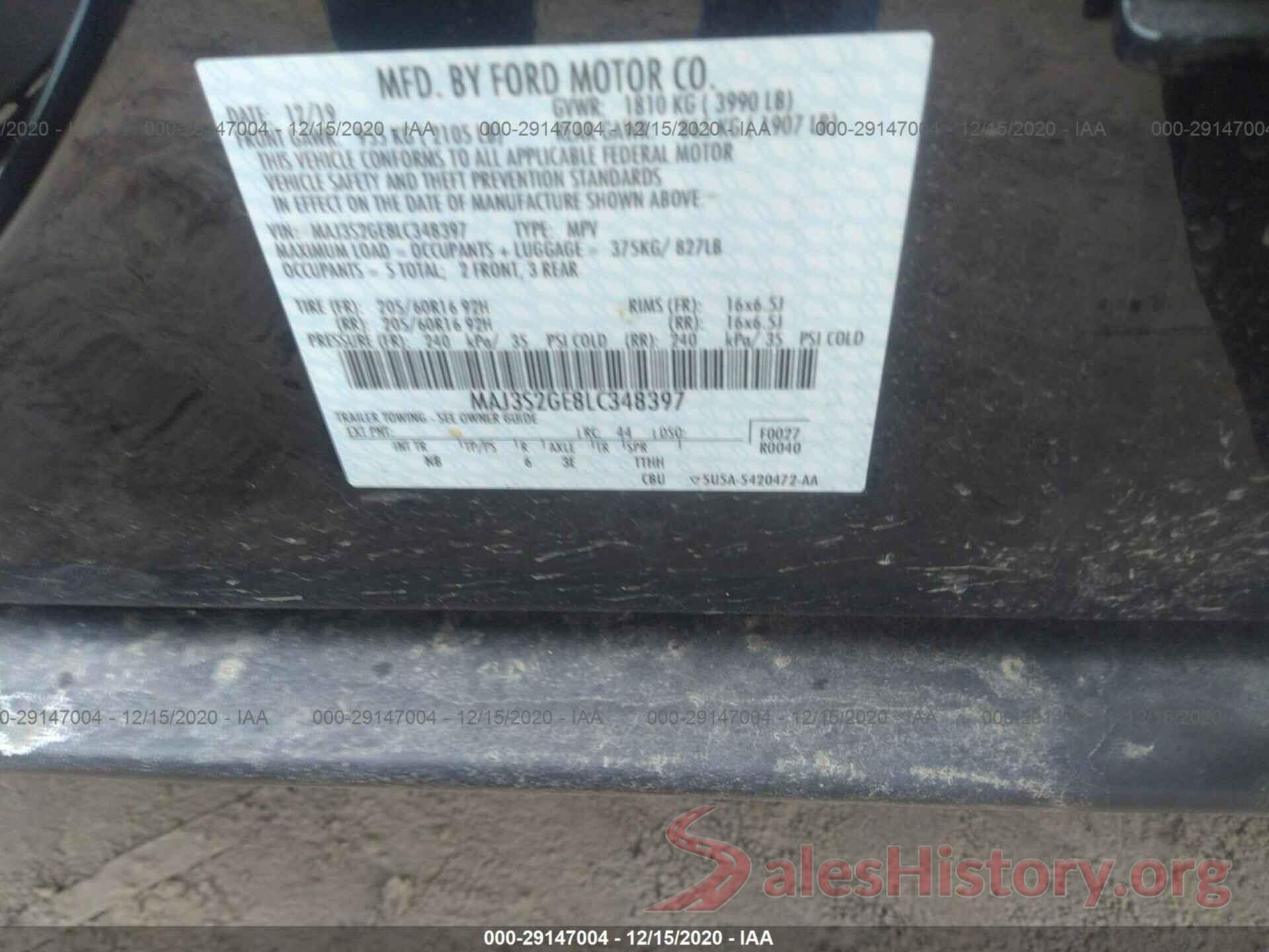 MAJ3S2GE8LC348397 2020 FORD ECOSPORT