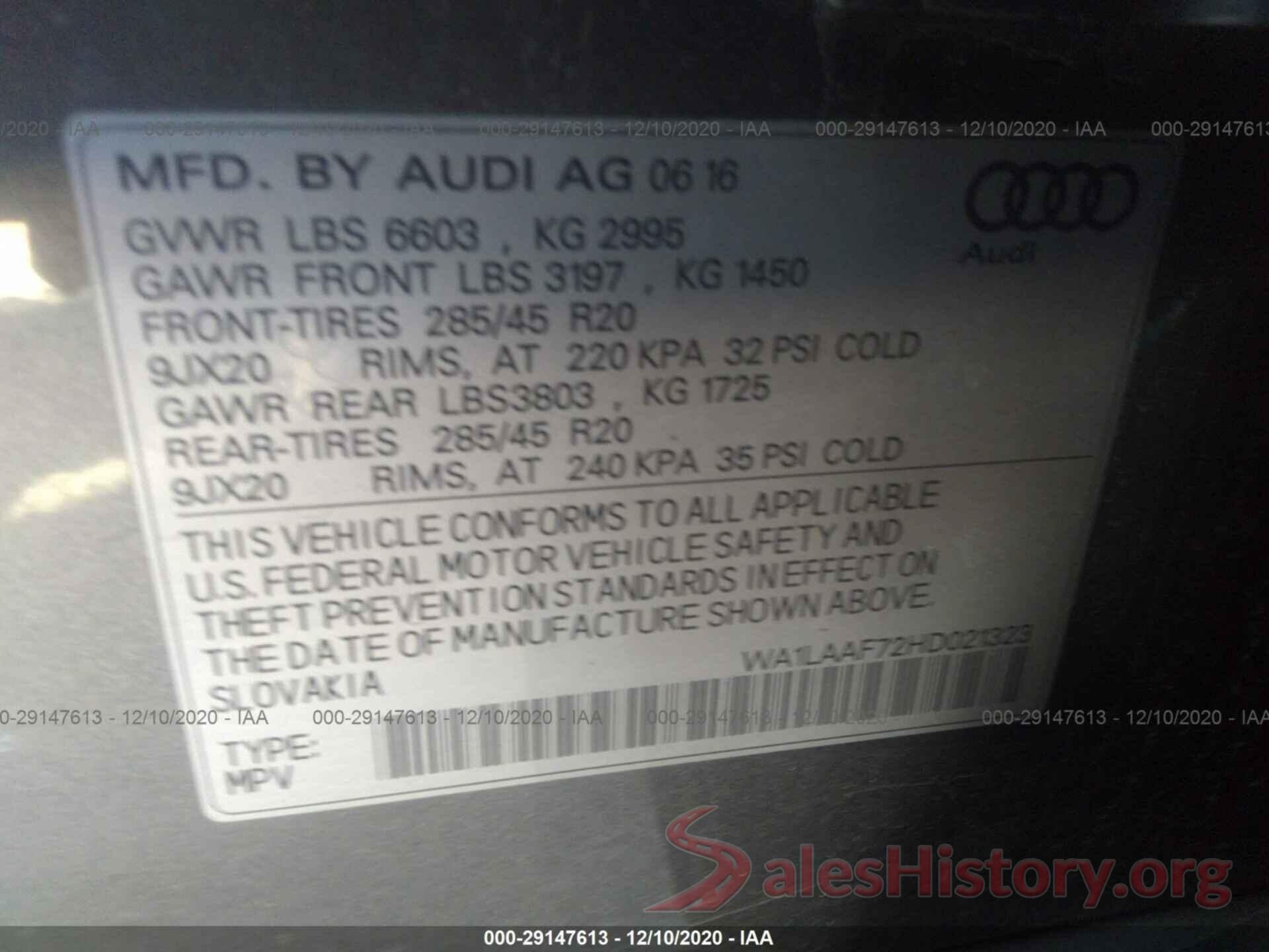 WA1LAAF72HD021323 2017 AUDI Q7