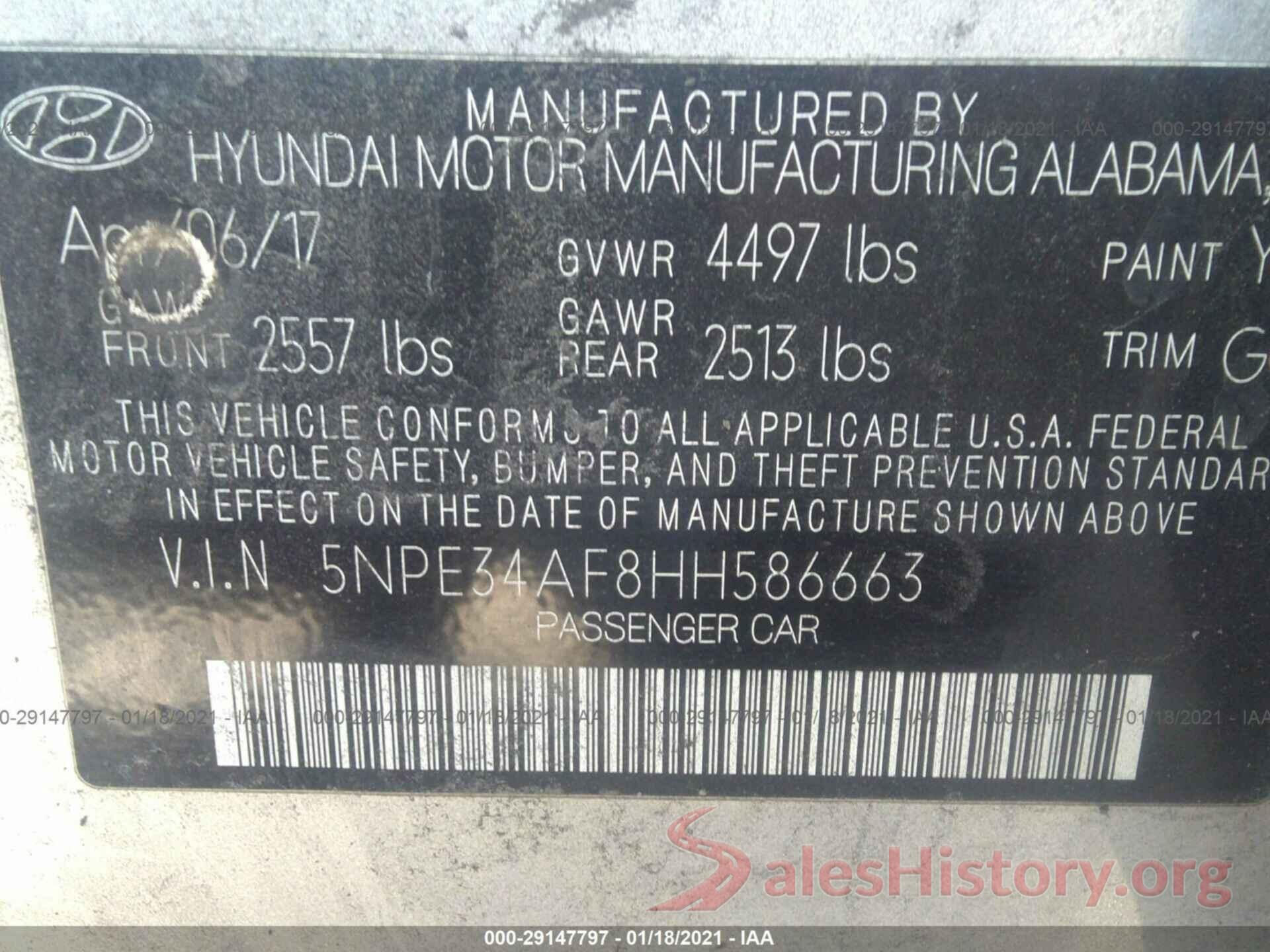 5NPE34AF8HH586663 2017 HYUNDAI SONATA