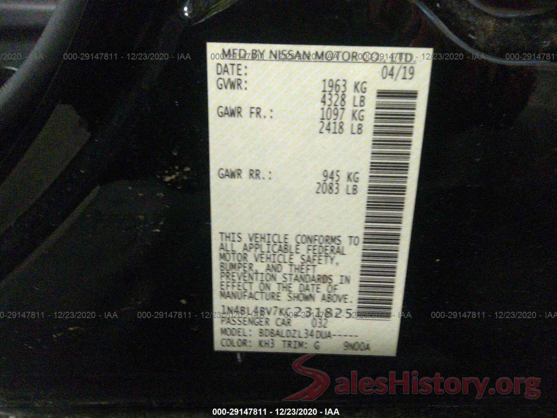 1N4BL4BV7KC231825 2019 NISSAN ALTIMA