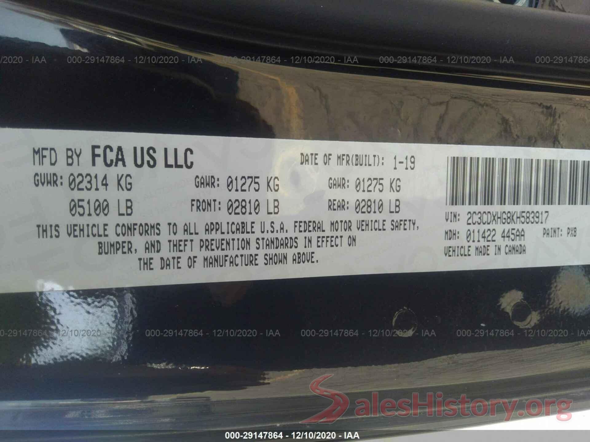 2C3CDXHG8KH583917 2019 DODGE CHARGER