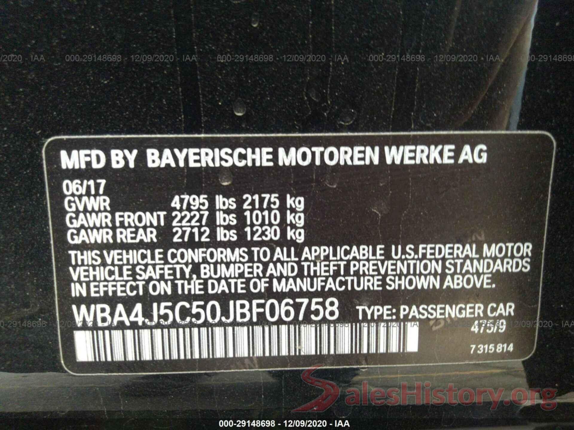 WBA4J5C50JBF06758 2018 BMW 4 SERIES