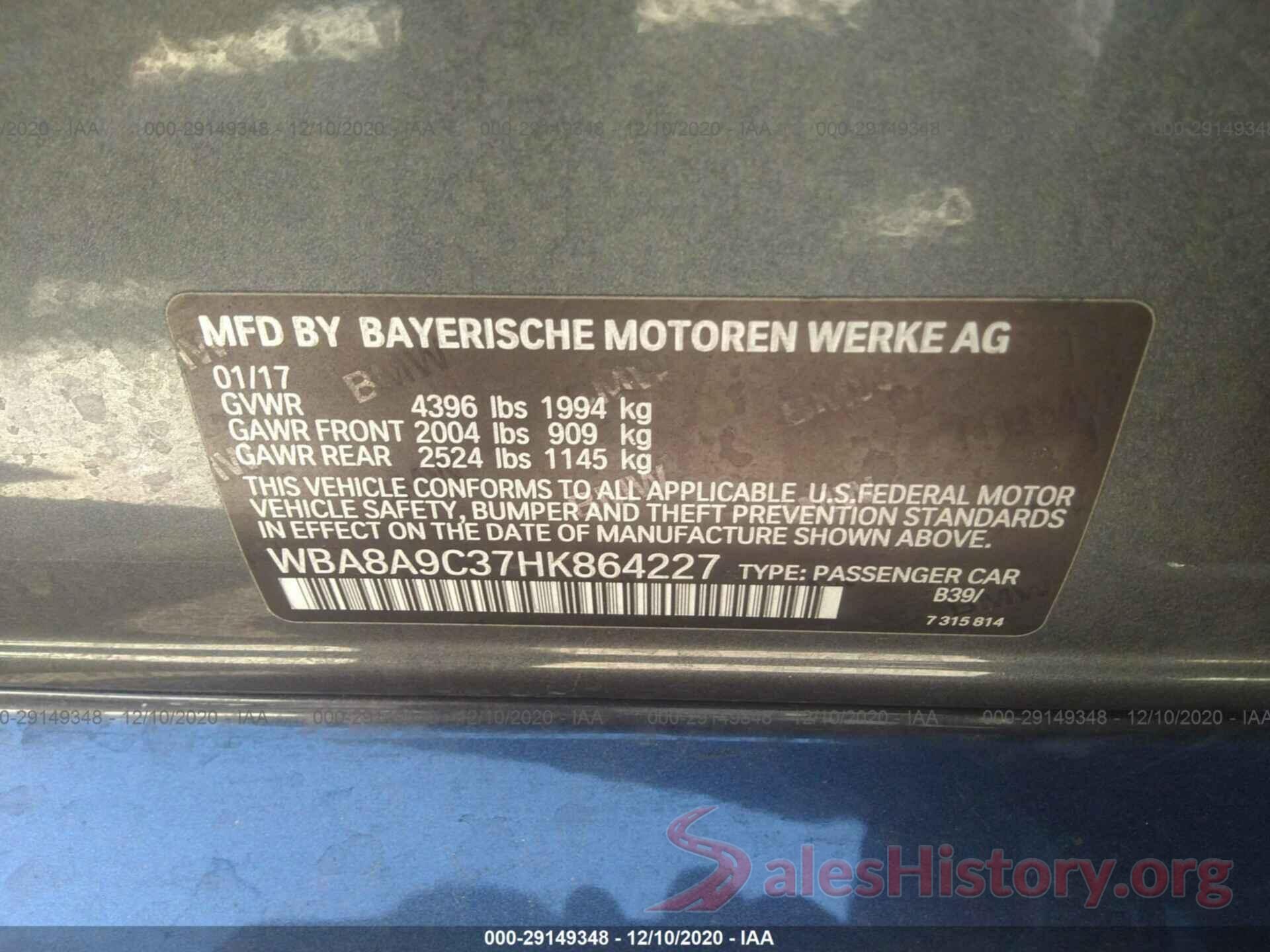 WBA8A9C37HK864227 2017 BMW 3 SERIES