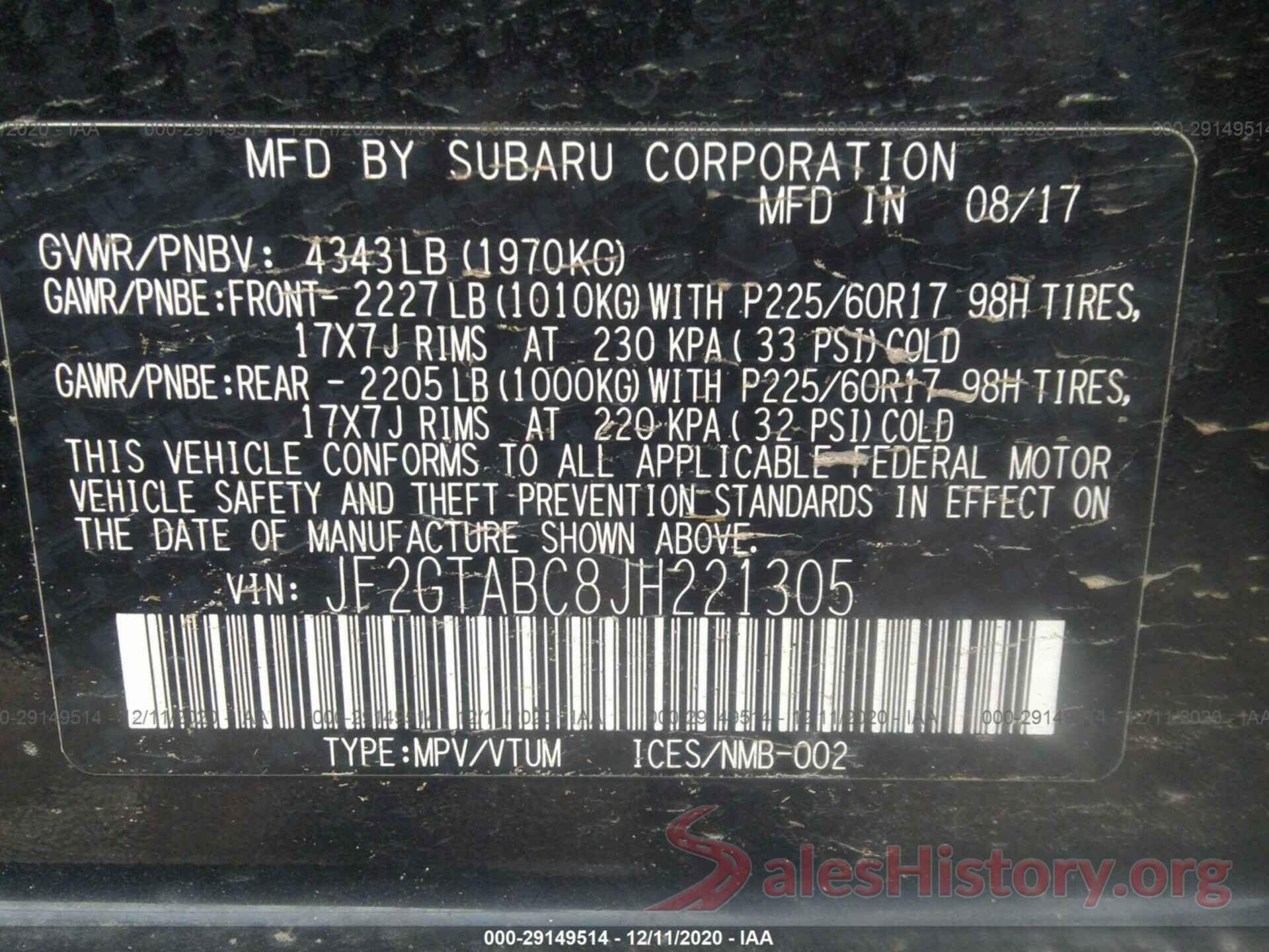 JF2GTABC8JH221305 2018 SUBARU CROSSTREK