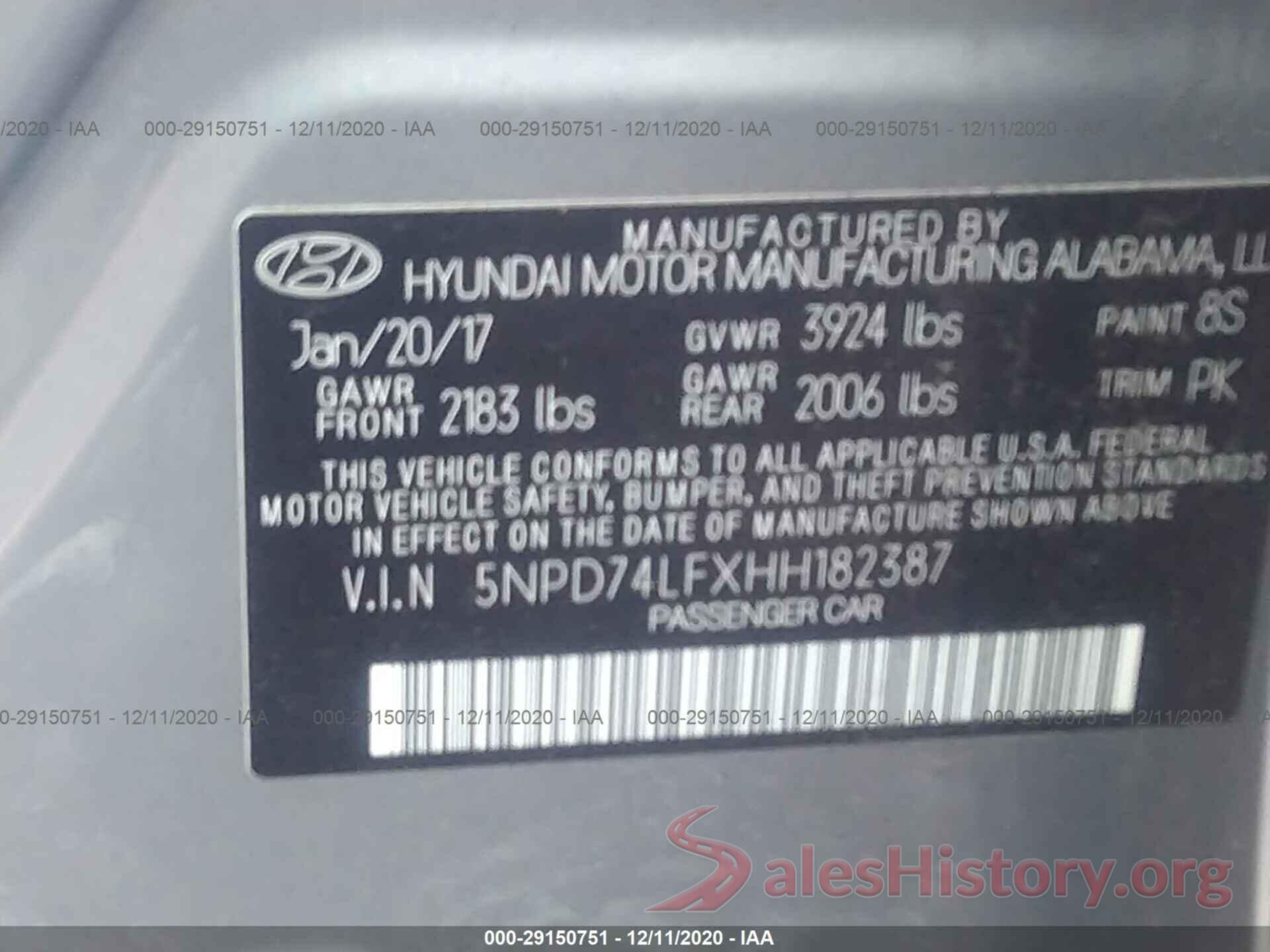 5NPD74LFXHH182387 2017 HYUNDAI ELANTRA