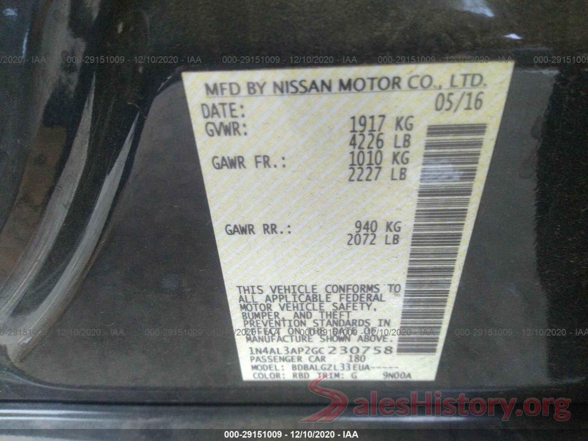 1N4AL3AP2GC230758 2016 NISSAN ALTIMA