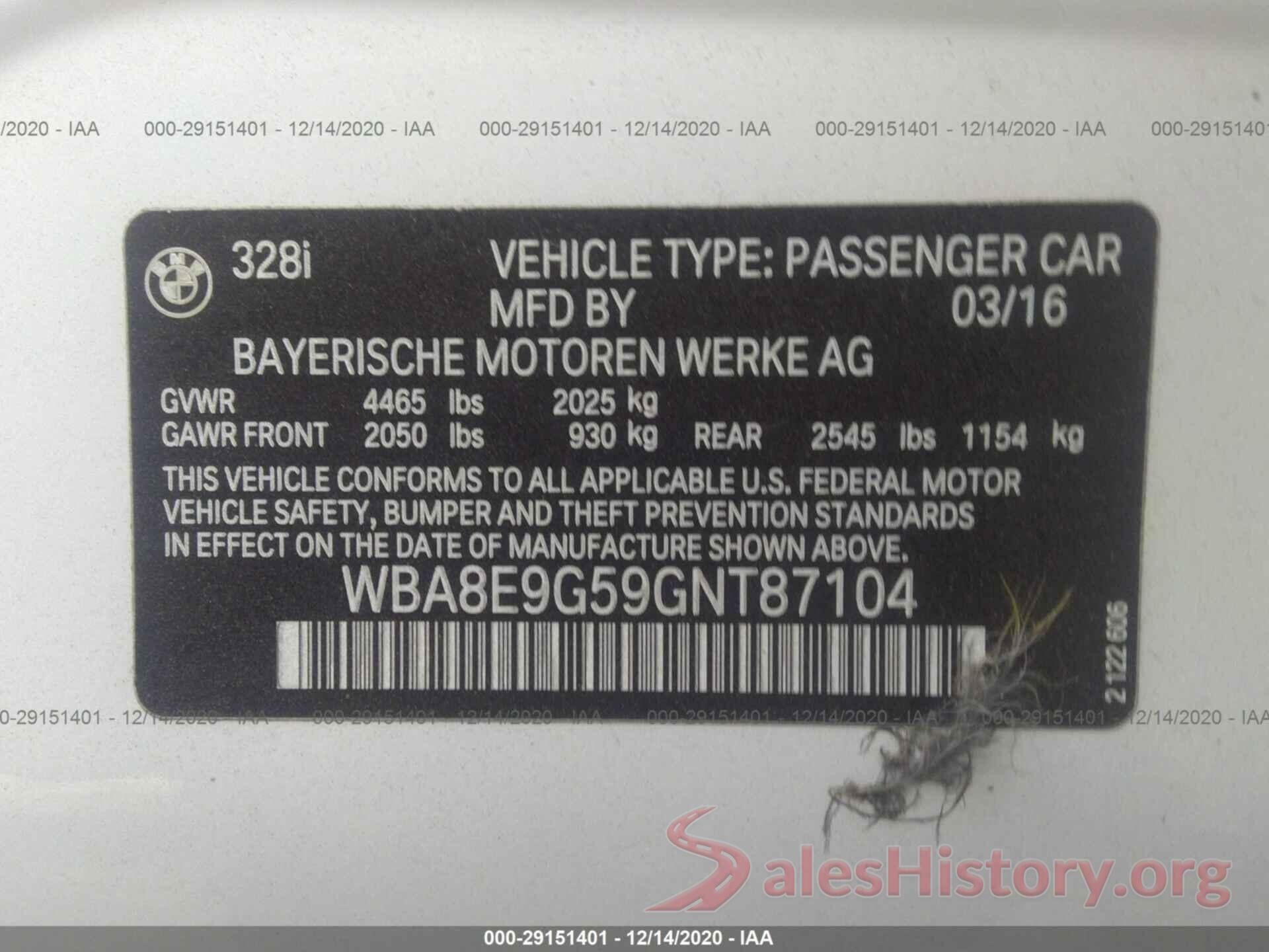 WBA8E9G59GNT87104 2016 BMW 3 SERIES