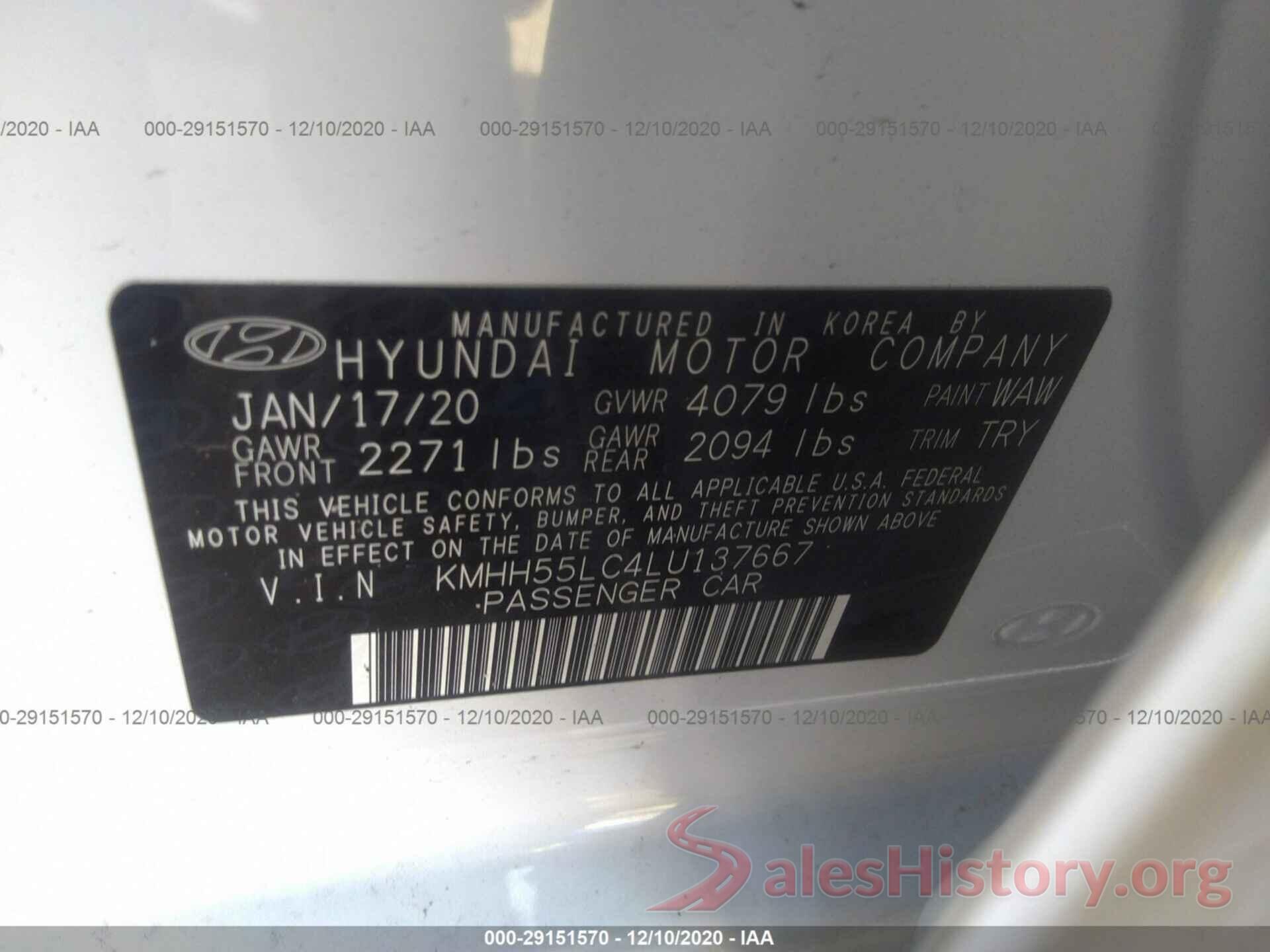 KMHH55LC4LU137667 2020 HYUNDAI ELANTRA GT