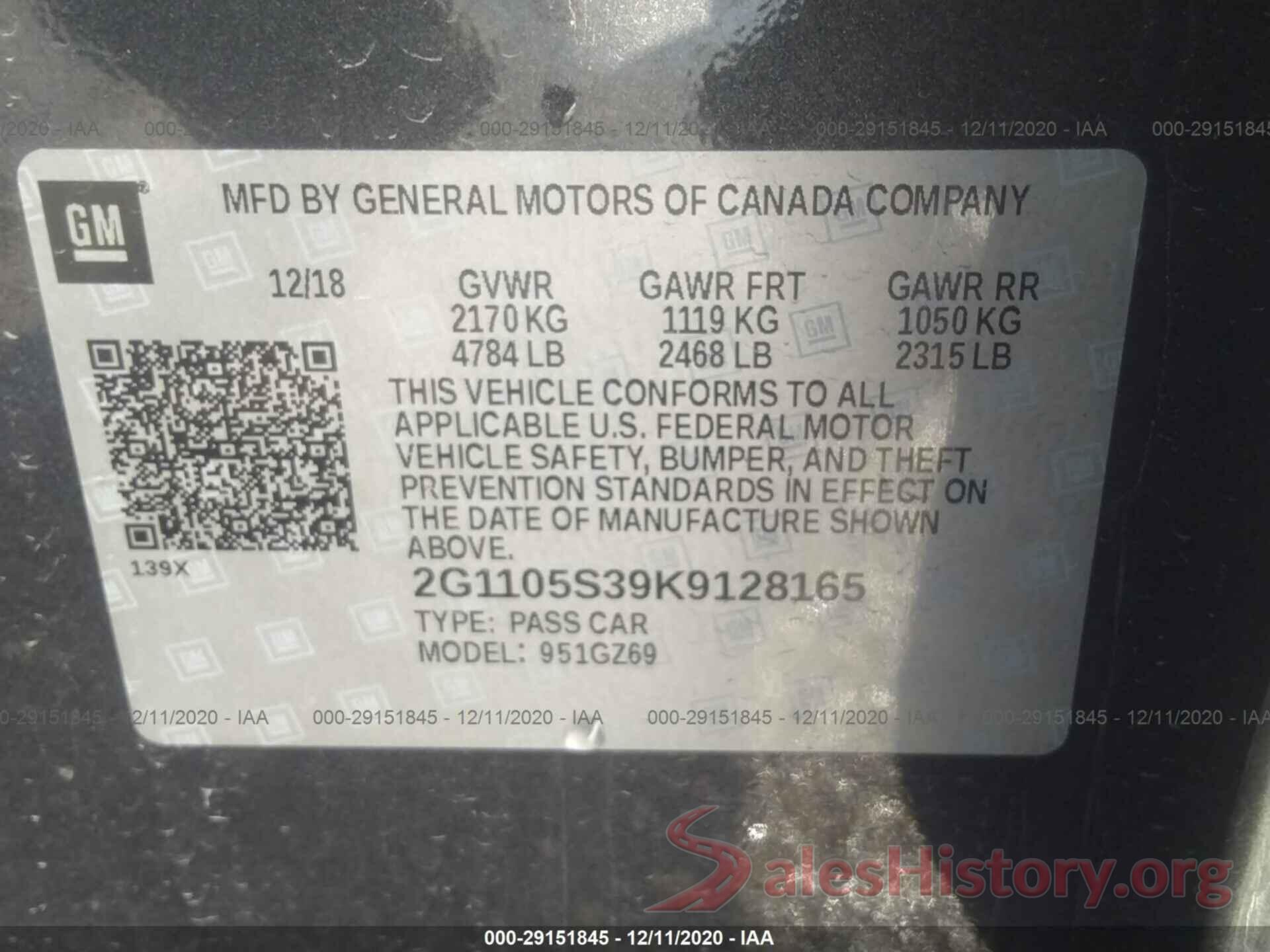 2G1105S39K9128165 2019 CHEVROLET IMPALA