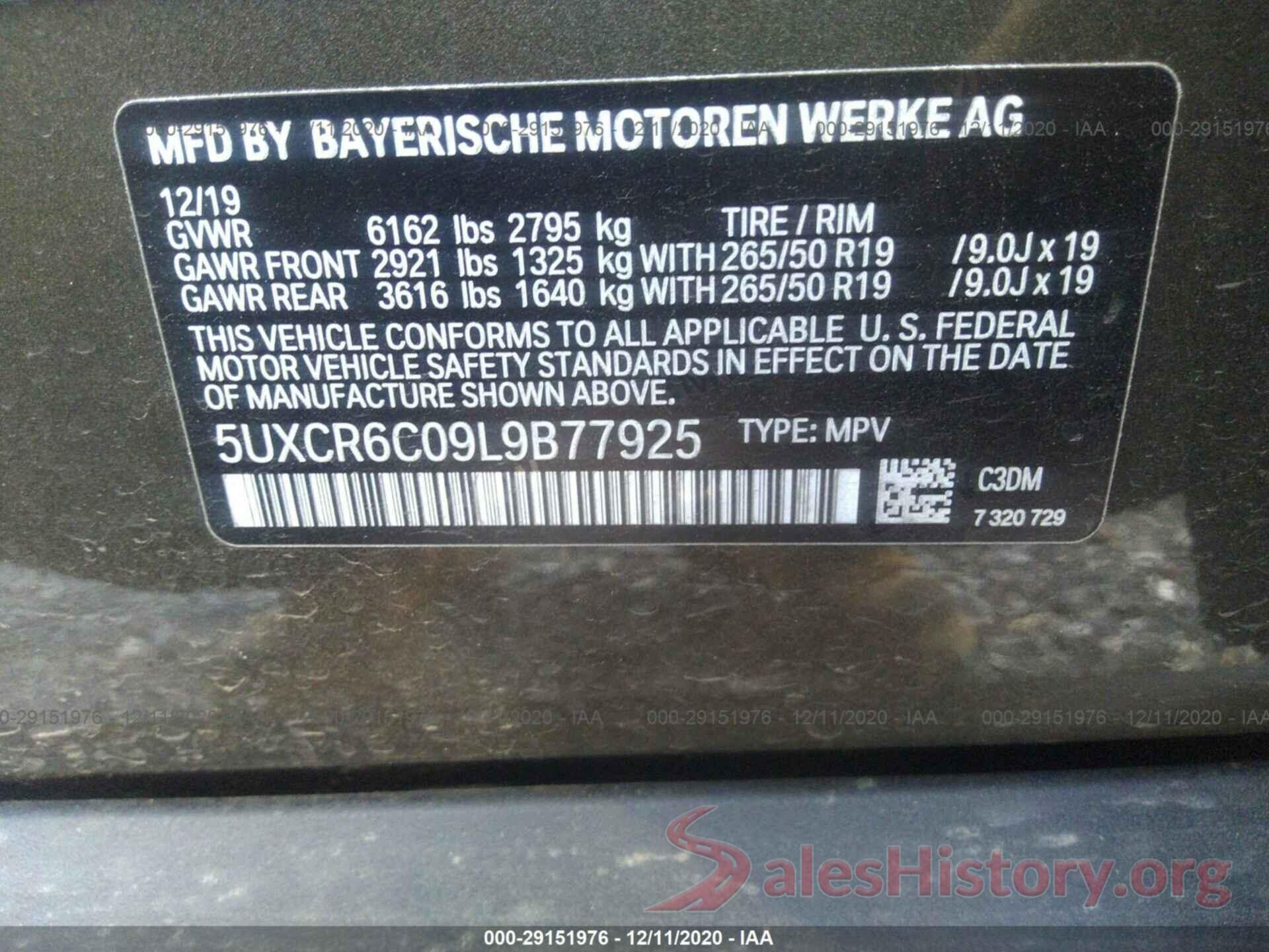 5UXCR6C09L9B77925 2020 BMW X5