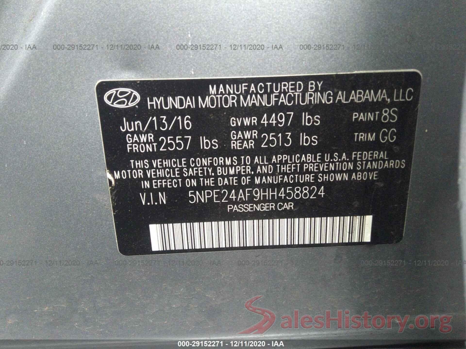 5NPE24AF9HH458824 2017 HYUNDAI SONATA